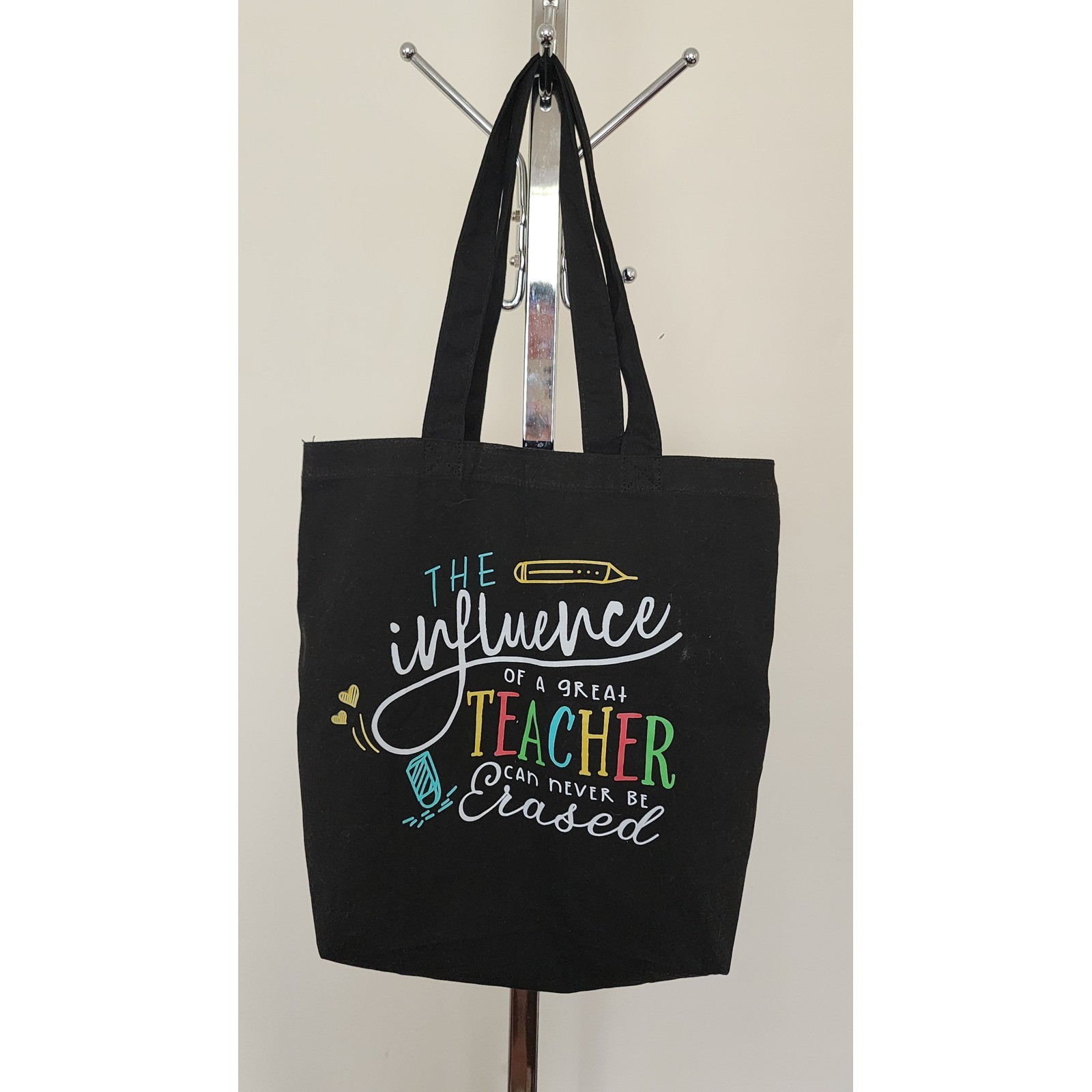 ElegantPark Teacher Appreciation Tote Bag Black Canvas Influence Graphic Print