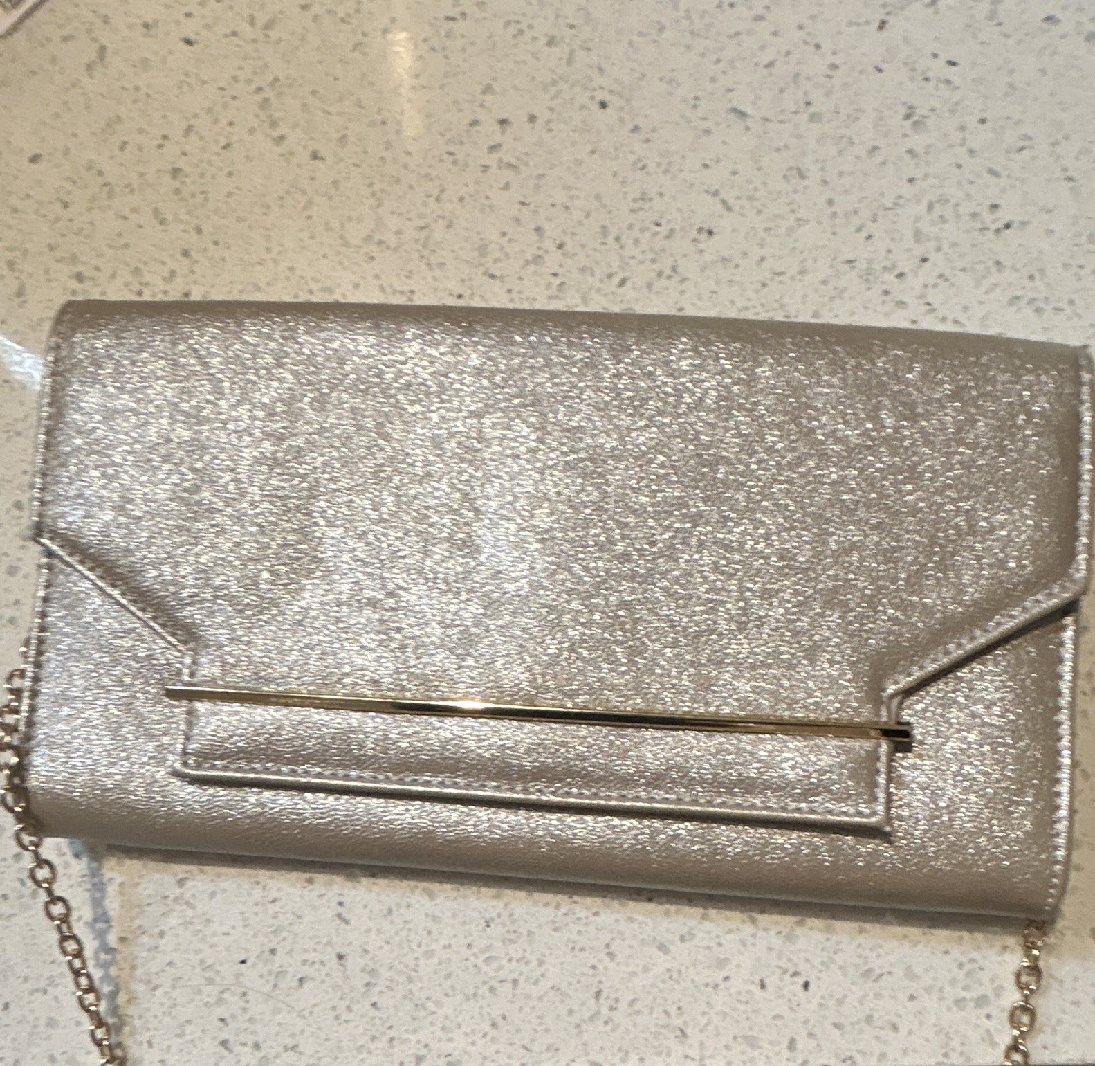 ALDO Metallic Silver Clutch Gold Chain Shoulder Strap Purse