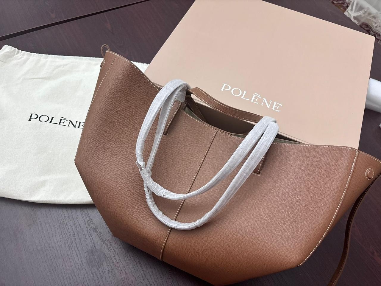 Polene Cyme Camel Big Size Leather Bag .Polene Camel Big Size