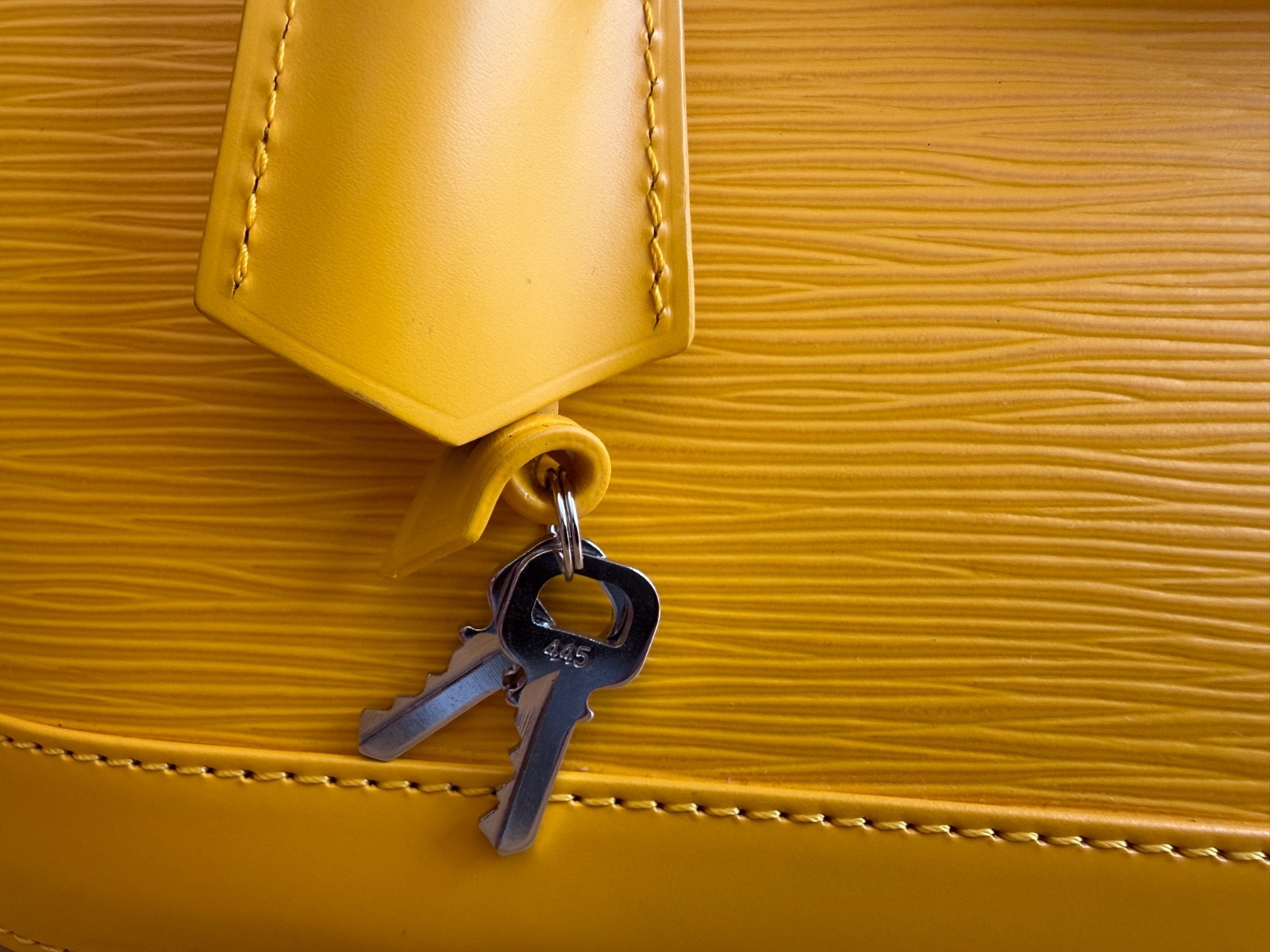 Louis Vuitton Alma PM Epi Leather Yellow Handbag Silver Hardware Lock Key