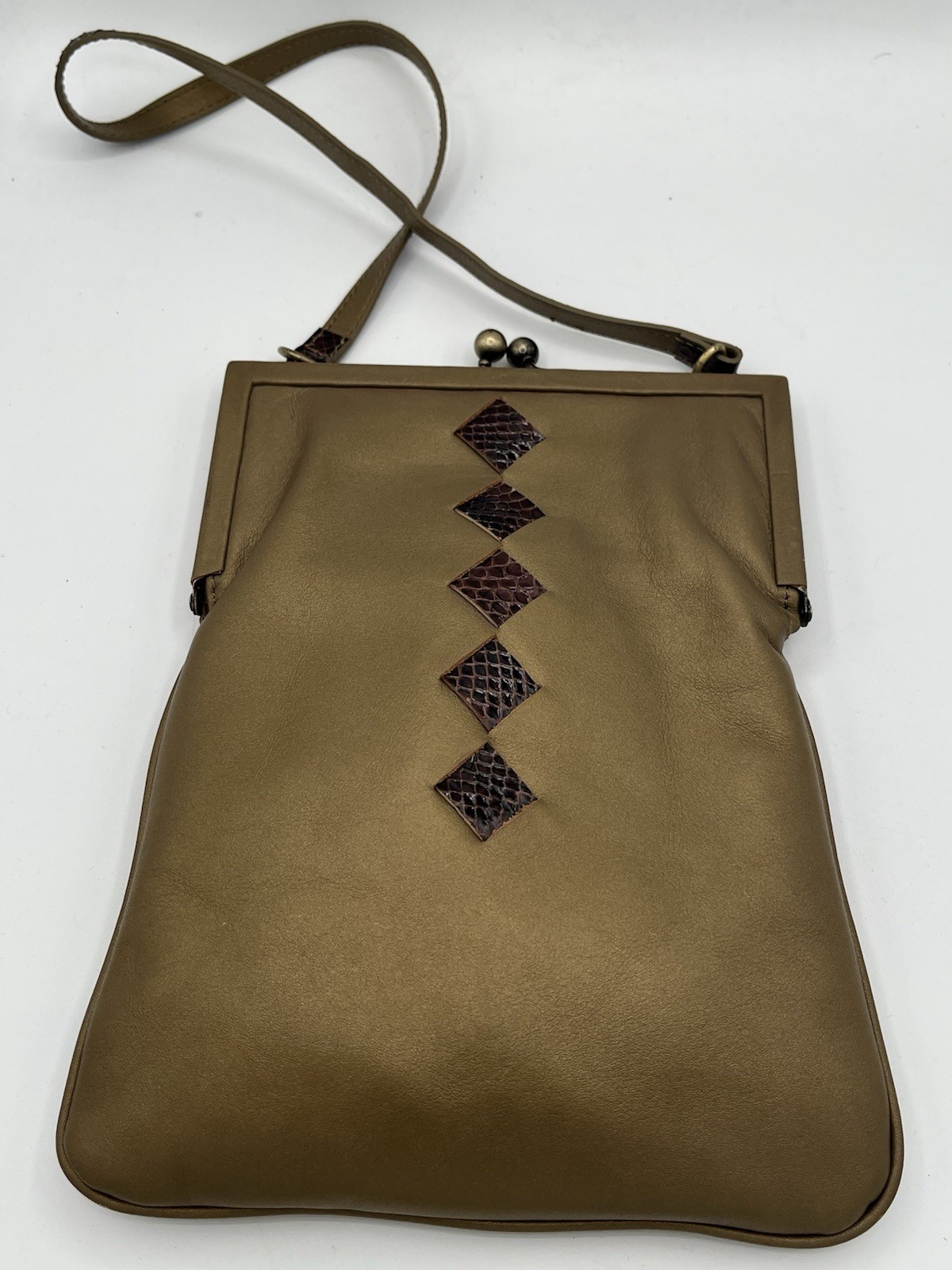 VTG DIANE GAIL Leather Snakeskin Boutique Handbag Kiss Closure 7×10 Classy READ