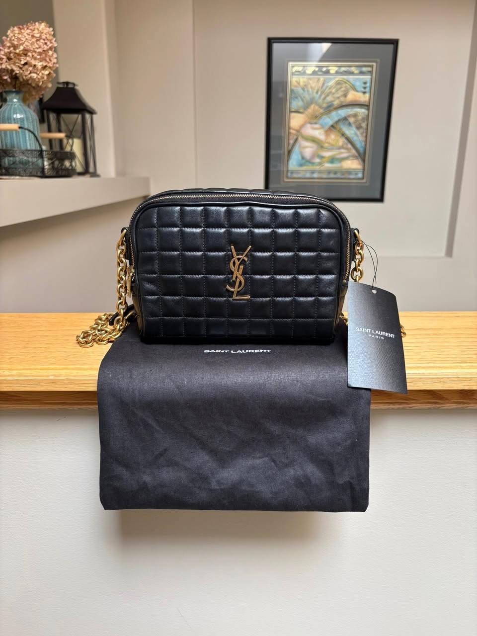 Saint Laurent Cassandra Matelassé Black Leather / Gold Lambskin Bag YSL – New