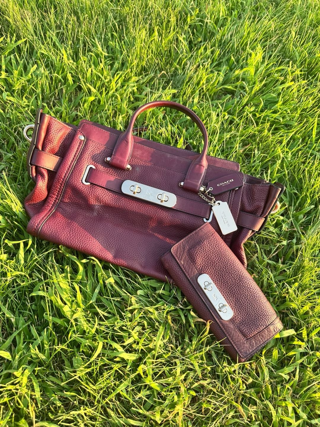 COACH Swagger Pebble Leather Satchel Bag and Matching Wallet Set