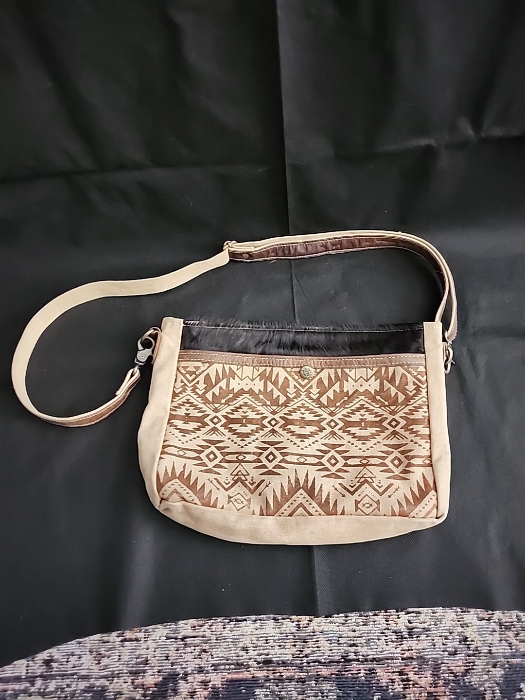 Hopofly Tan Geometric Canvas Messenger Crossbody Bag Purse Southwest Style
