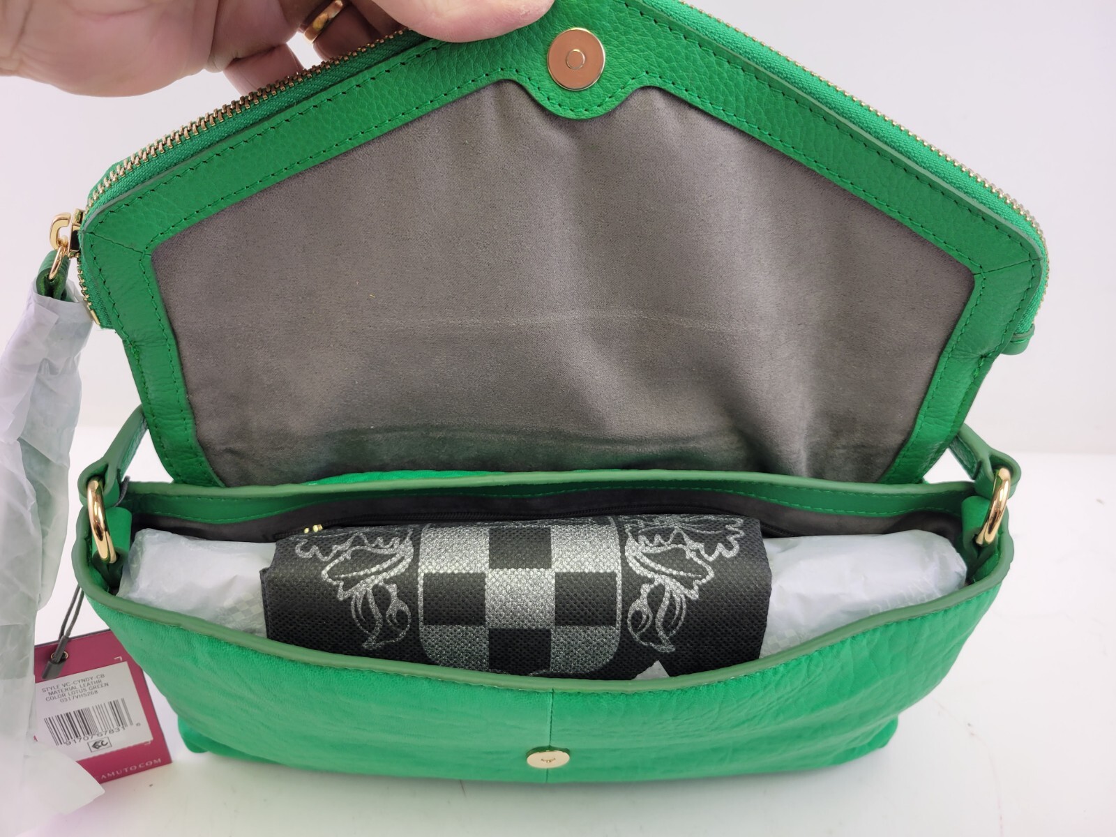 Vince Camuto Bubble Lamb Leather Flap Crossbody Handbag-Cyndy- in Lotus Green