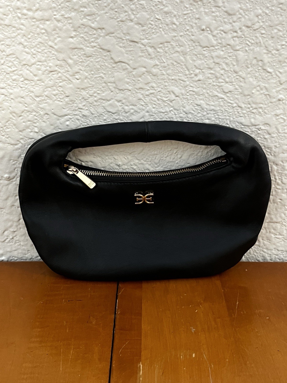 Sam Edelman Michaela Hobo Mini Black Leather Gold- Brass-tone Hardware Zip Close