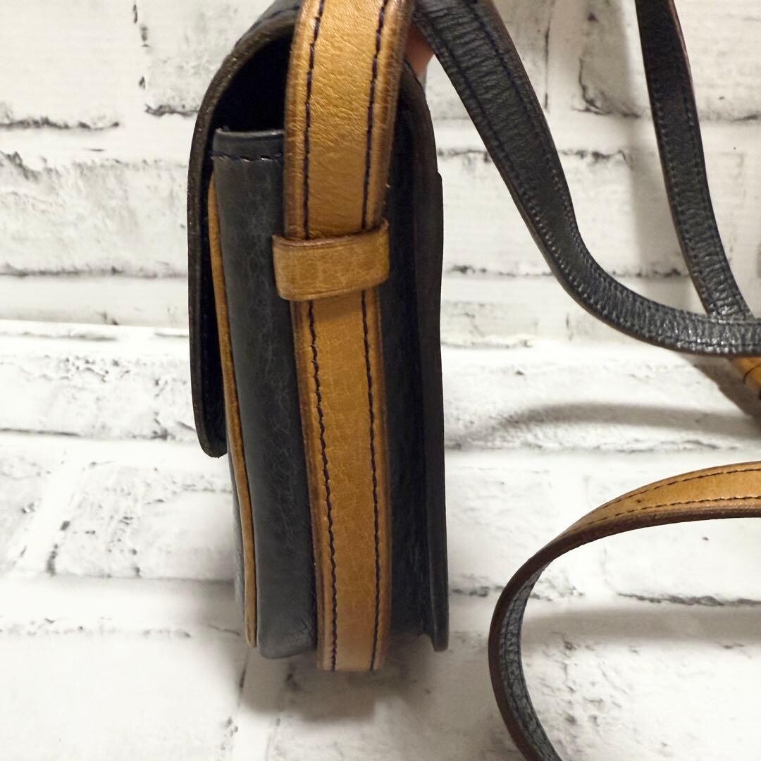 CELINE Triomphe Vintage Crossbody Bag Dark Navy Leather Gold Hardware Auth