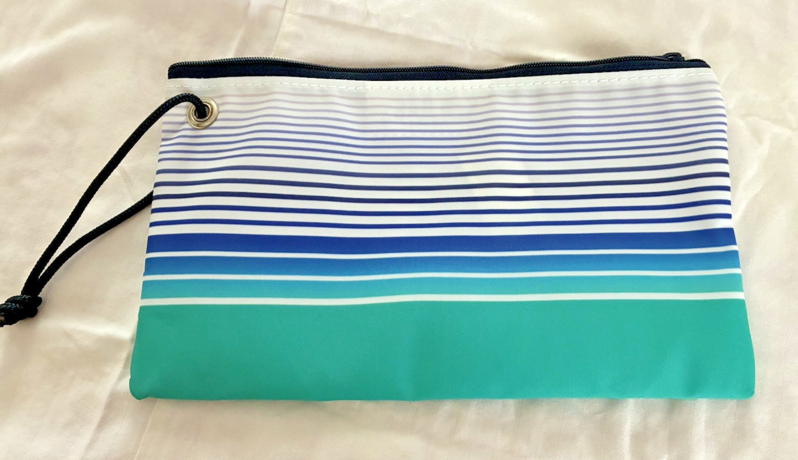 Seabags Maine Green, Blue & White Striped Large Wristlet-New with tag