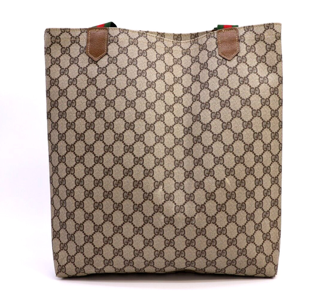 GUCCI VINTAGE Sherry Line Tote Bag GG Supreme Brown Everyday Authentic
