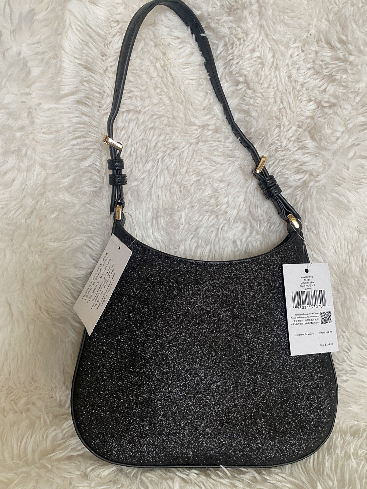 Kate Spade New York Black Shoulder Bag Glitter Accents Zip Closure Gold HW
