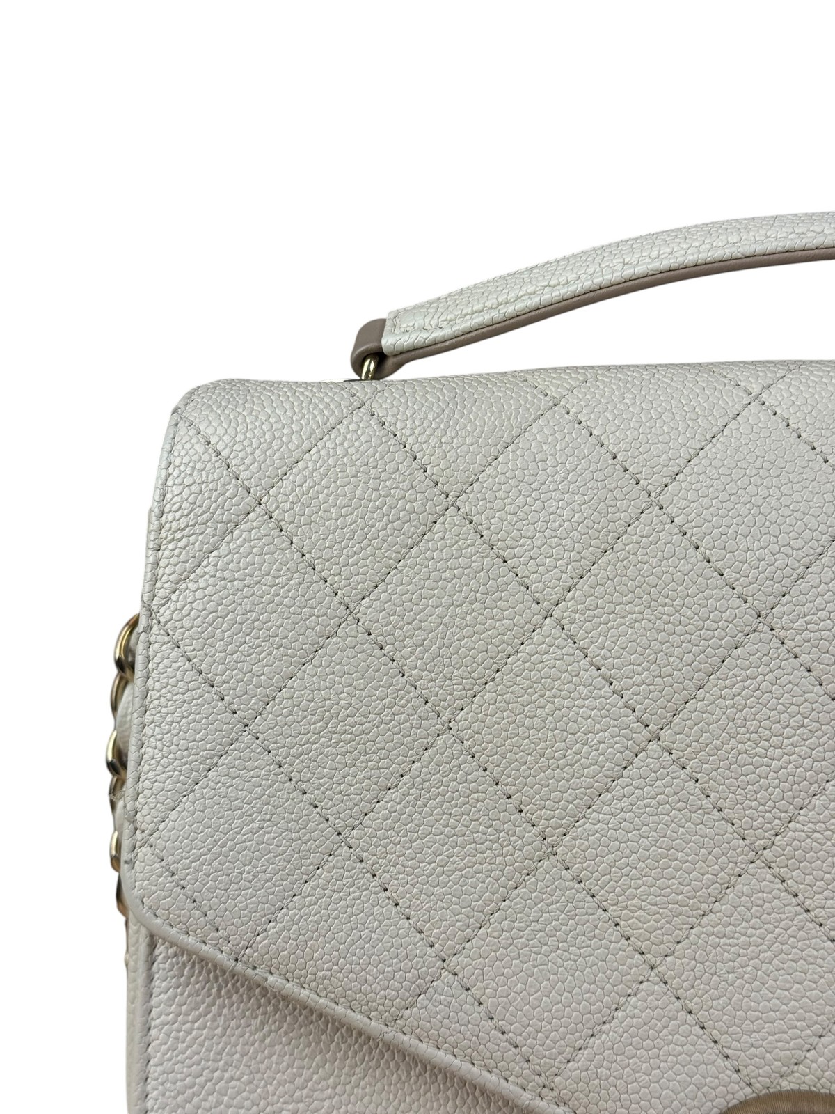 Size M – Chanel Ivory Caviar Quilted Coco Cuba Chain Top Handle Bag 2018 – Pre-O
