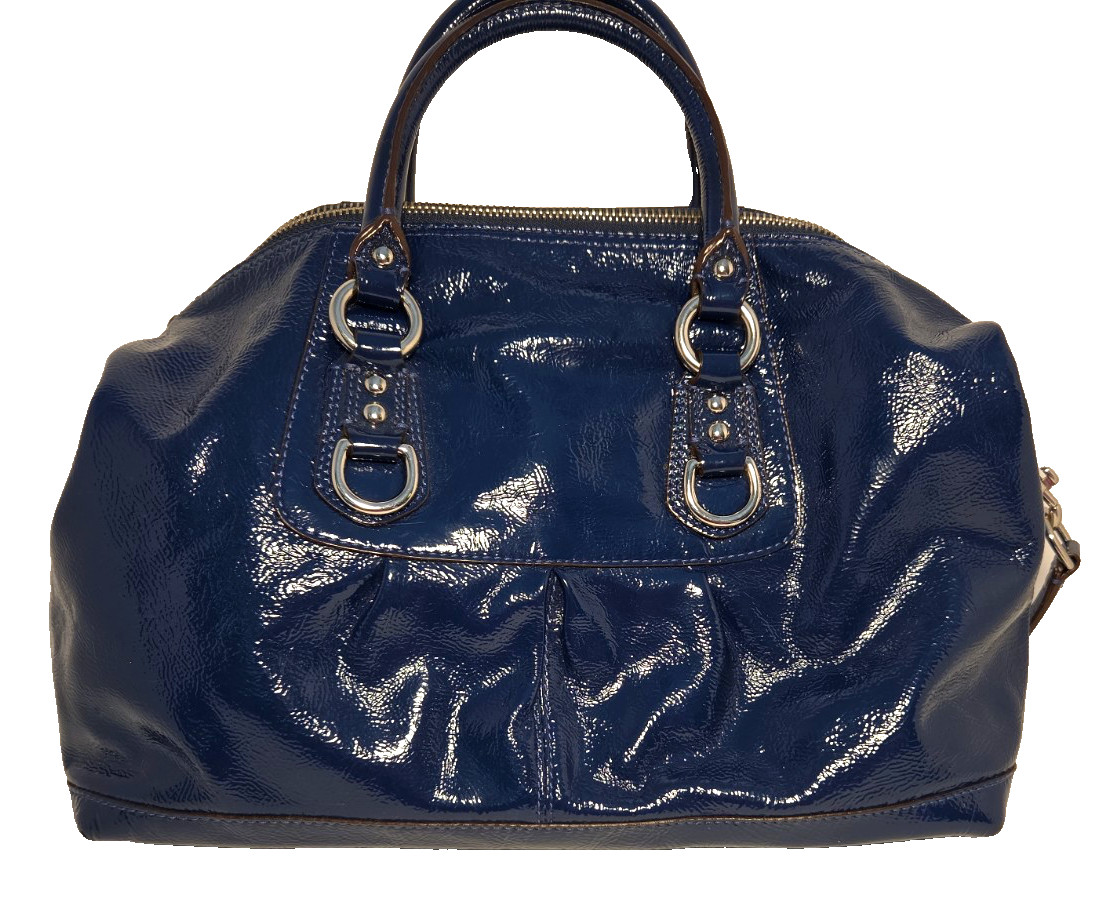 Cobalt Blue Patent Leather Coach Handbag Ashley Satchel Crossbody Bag