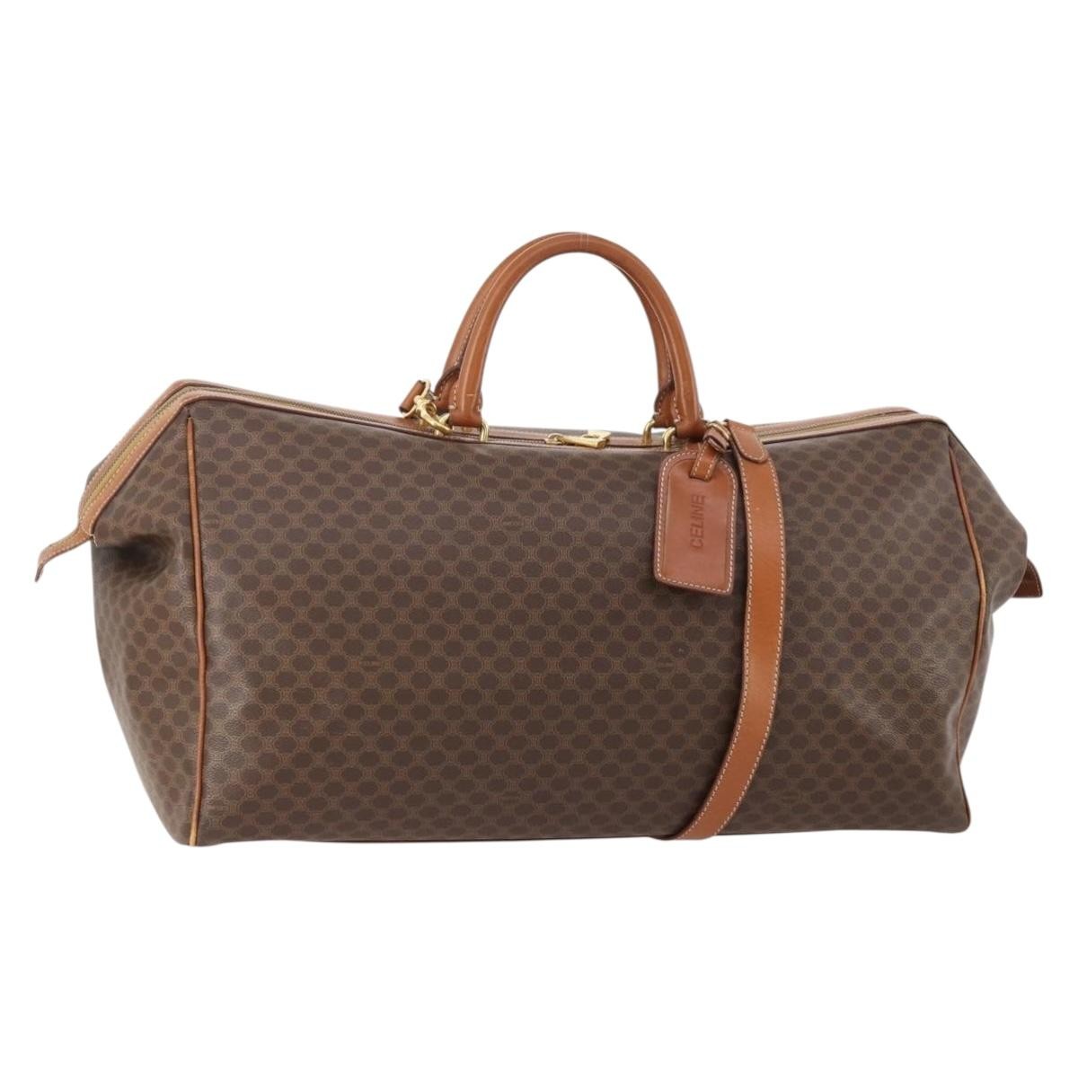 CELINE Macadam Canvas Boston Bag PVC Leather 2way Brown Gold Auth ep14007