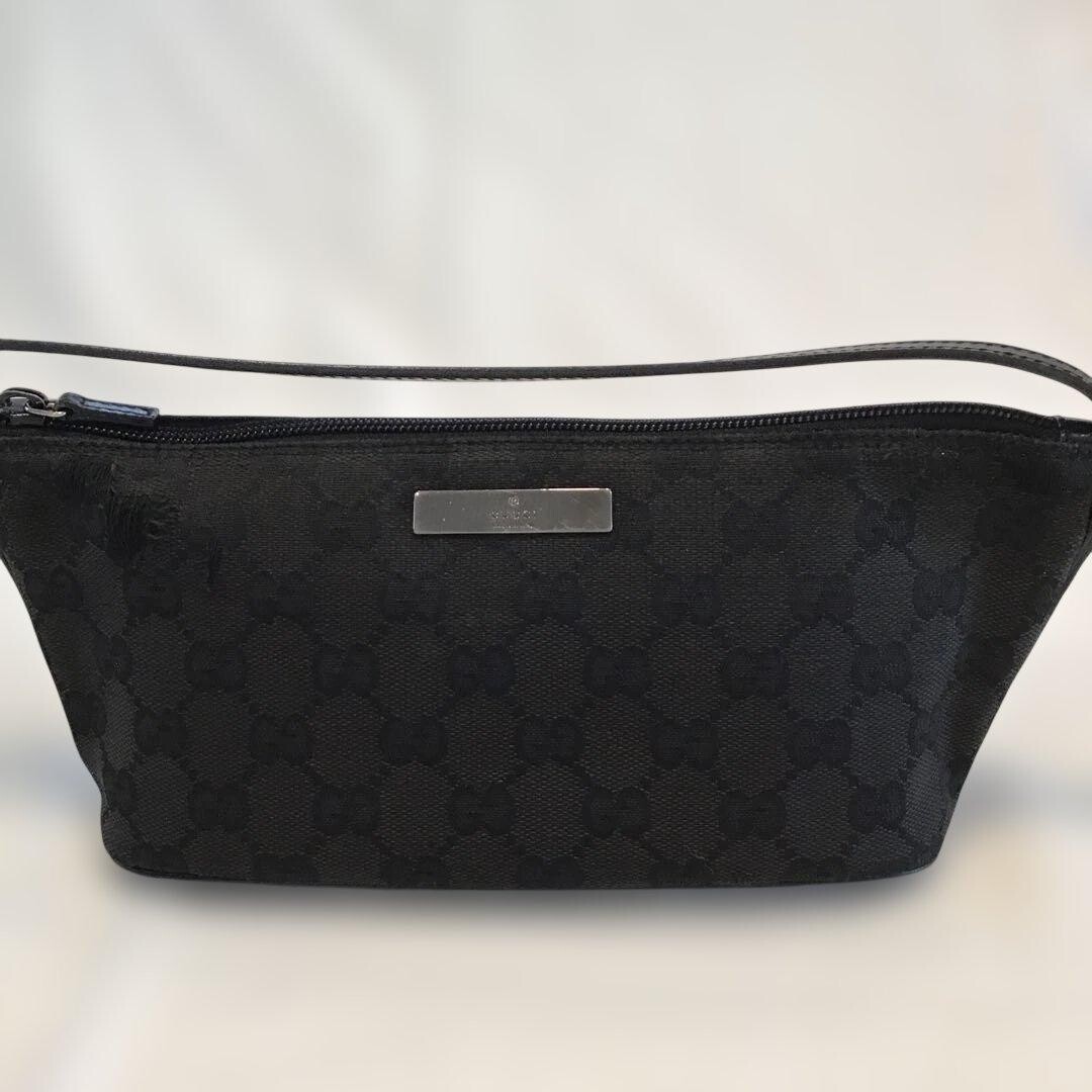 GUCCI Boat Bag Pochette GG Canvas Black Vintage Authentic From Japan