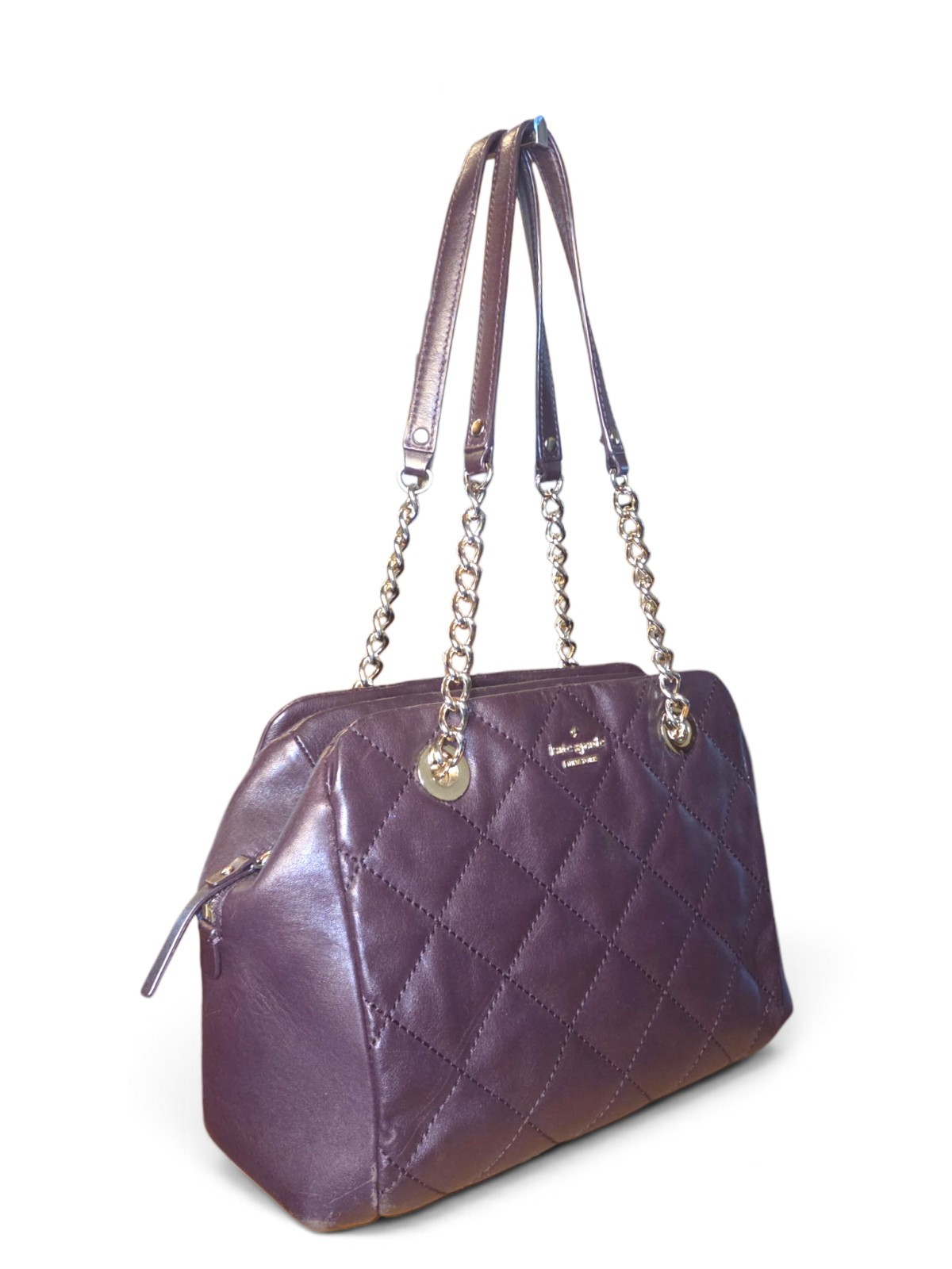 Kate Spade Emerson Quilted Leather ChainStrap Shoulder Satchel Handbag Eggplant