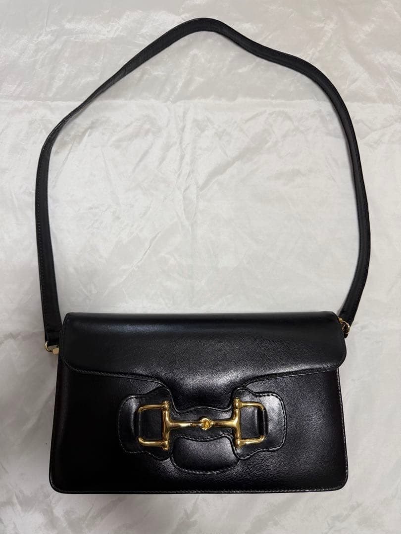 CELINE Old Horsebit Shoulder Bag Black Leather Vintage Authentic Rare