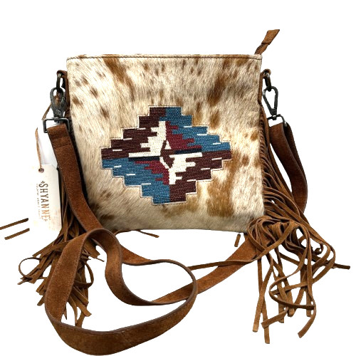 Shyanne Women’s Summer Moon Hairon Southwestern Seed Bead Crossbody Bag NEW