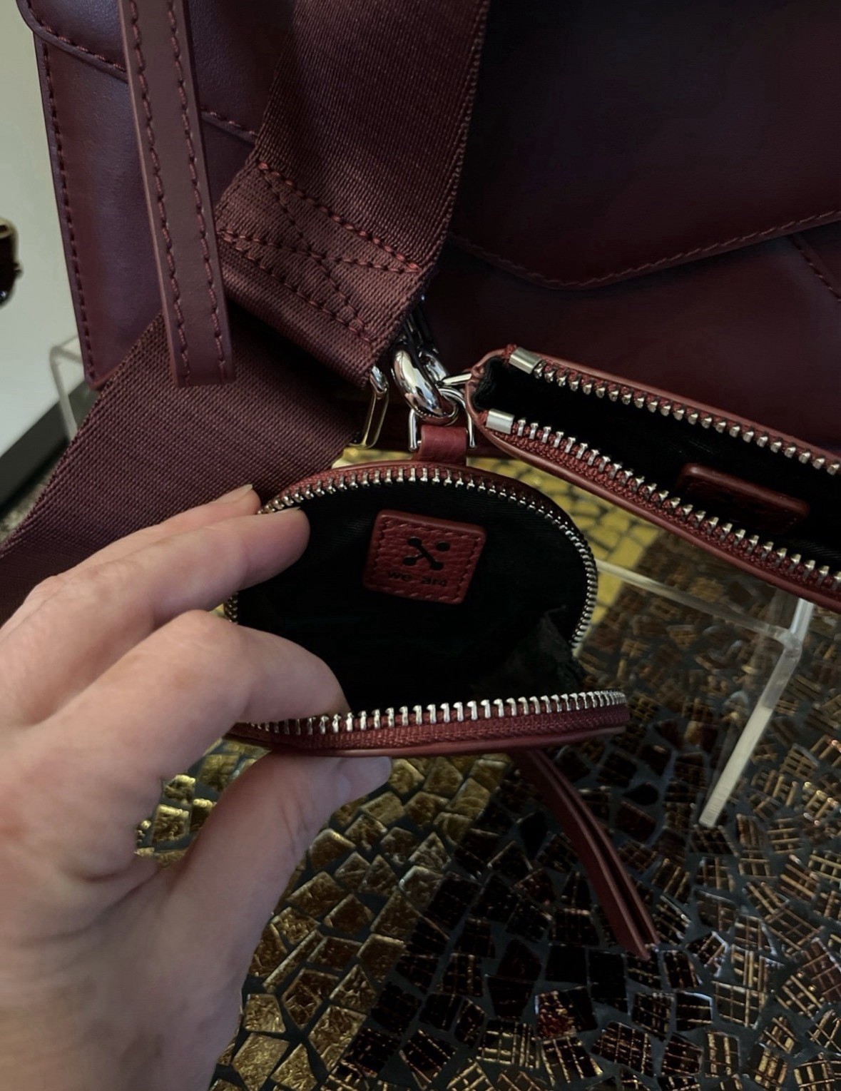 WE-AR4 The Envelope Crossbody Shoulder Bag Leather Misty Merlot 2 Zip Pouches