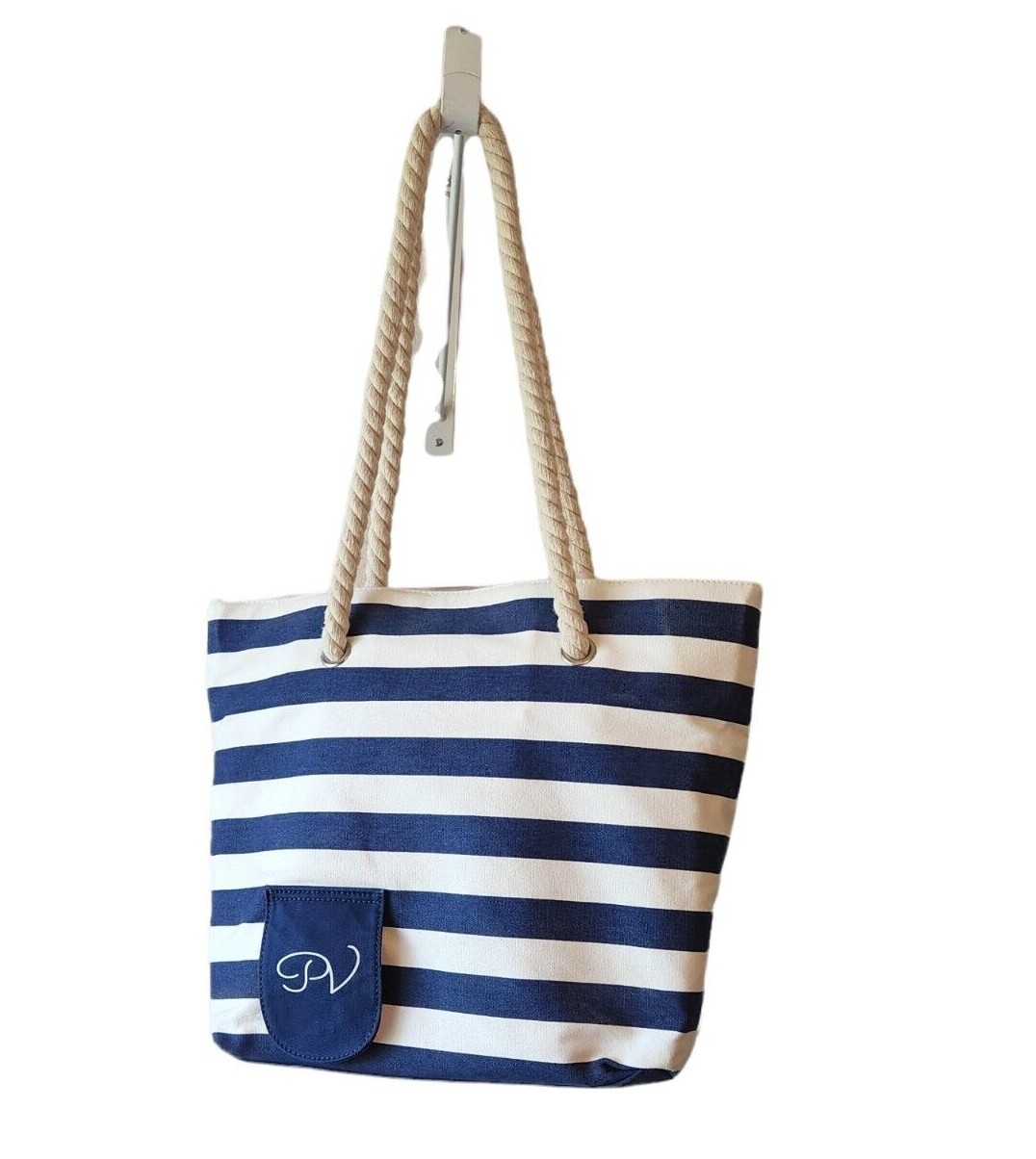 Porto Vino Wine or Beverage Purse Blue & White Stripes Nautical Boating Picnic