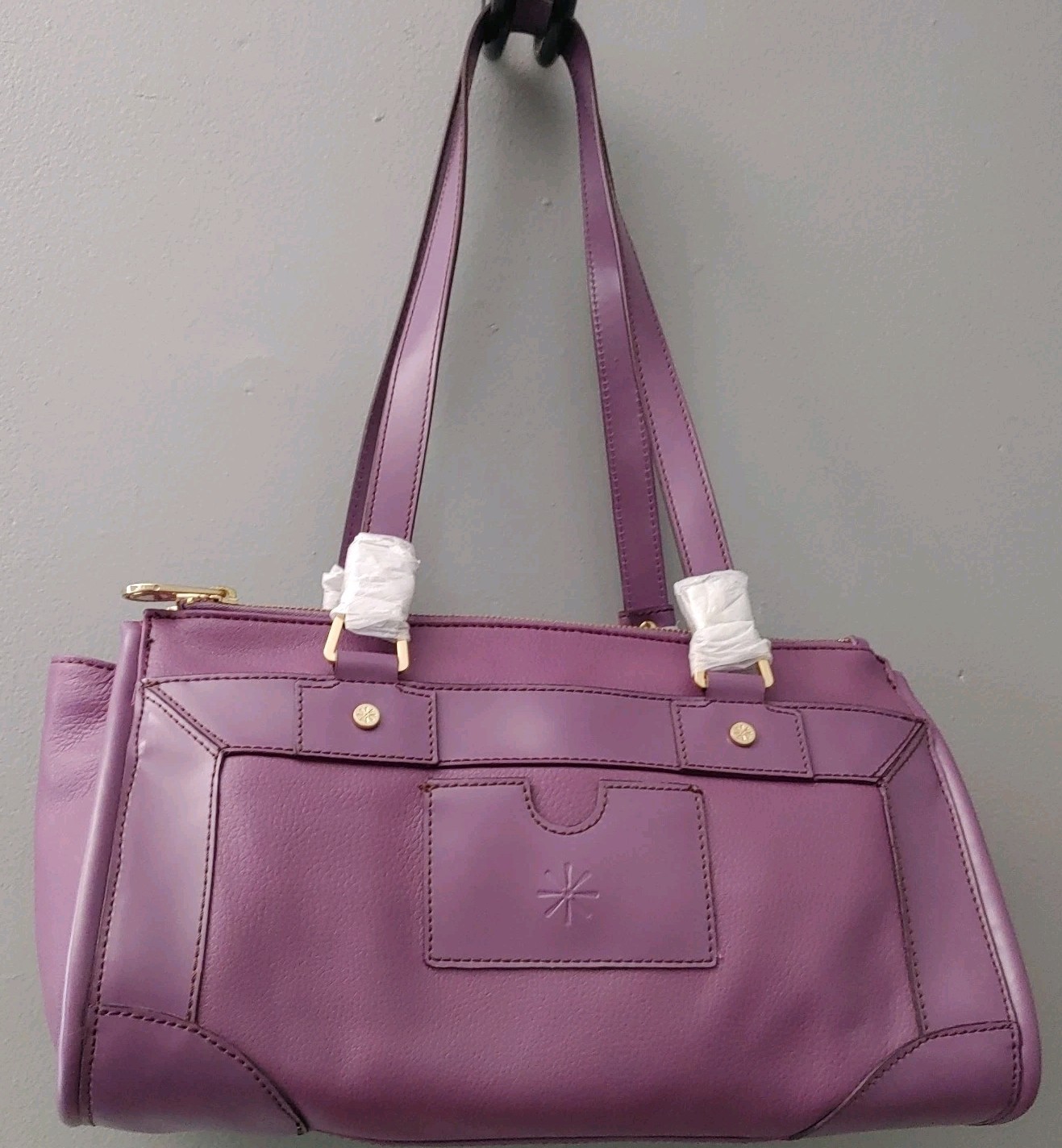 Isaac MizrahI Live Purple Lilac Leather Satchel Bag Purse Double Shoulder Strap