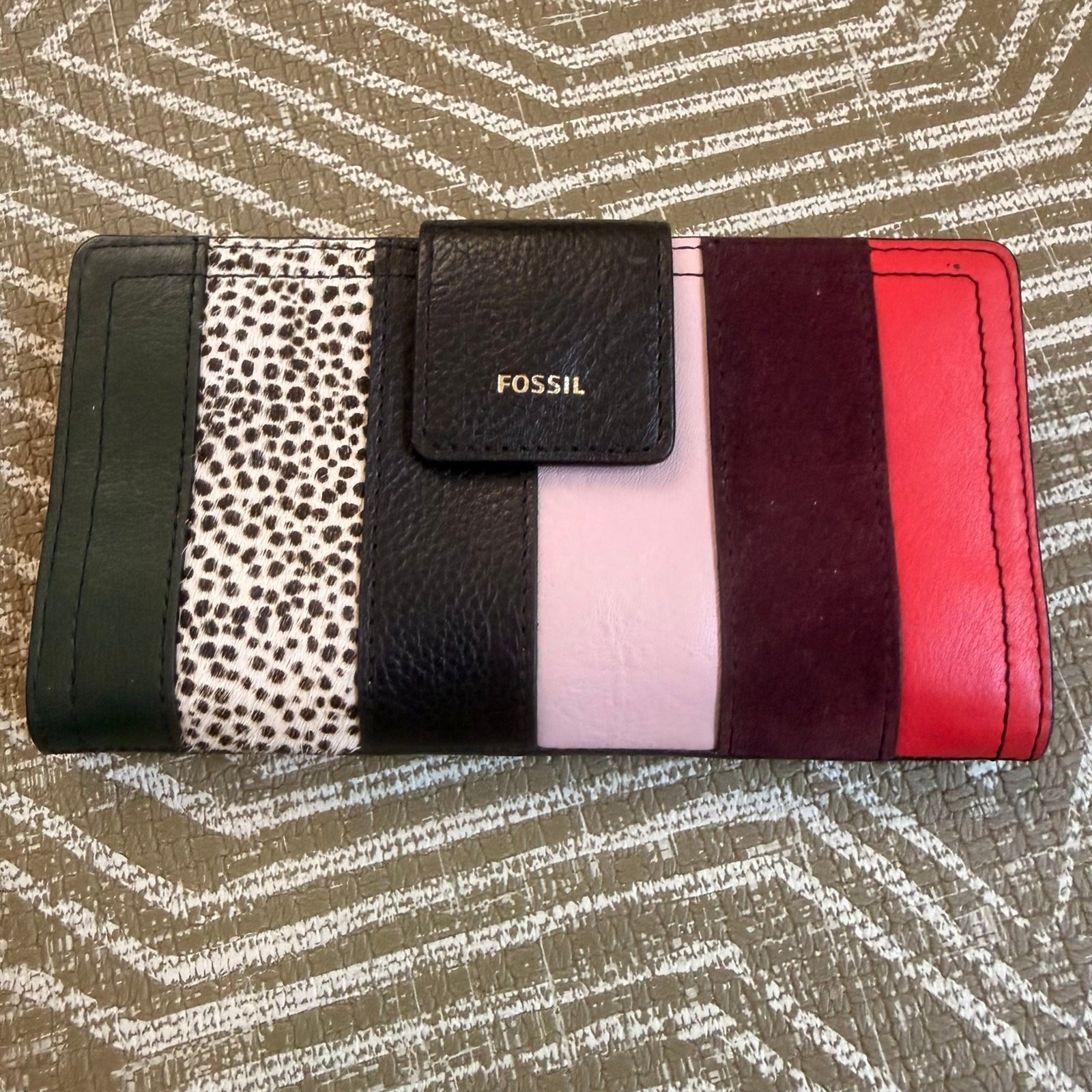 Fossil Matching Leather Backpack & Wallet Set Patchwork Stripe Haircalf Multi