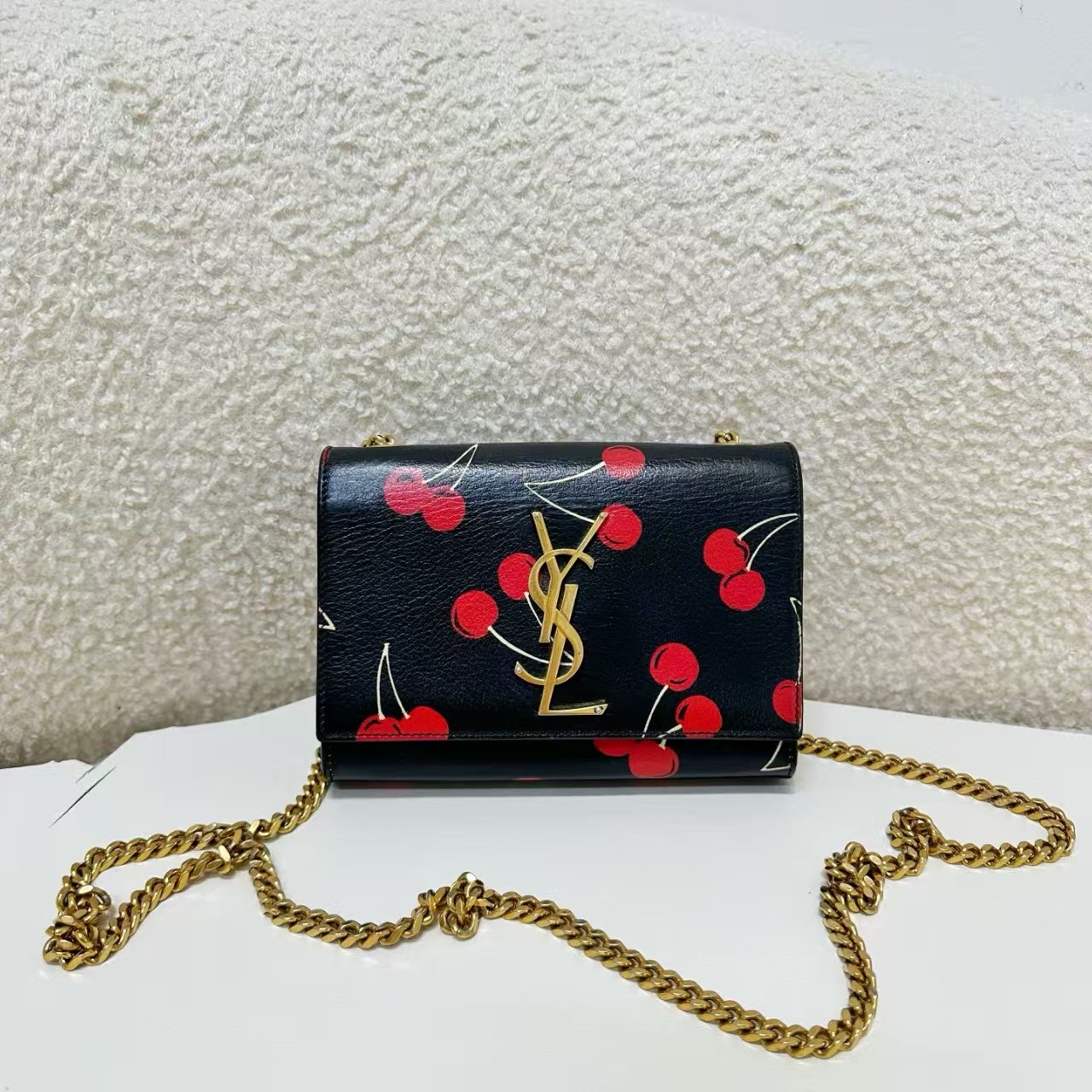 YVES SAINT LAURENT Kate YSL logo metal tassel Shoulder Bag leather black