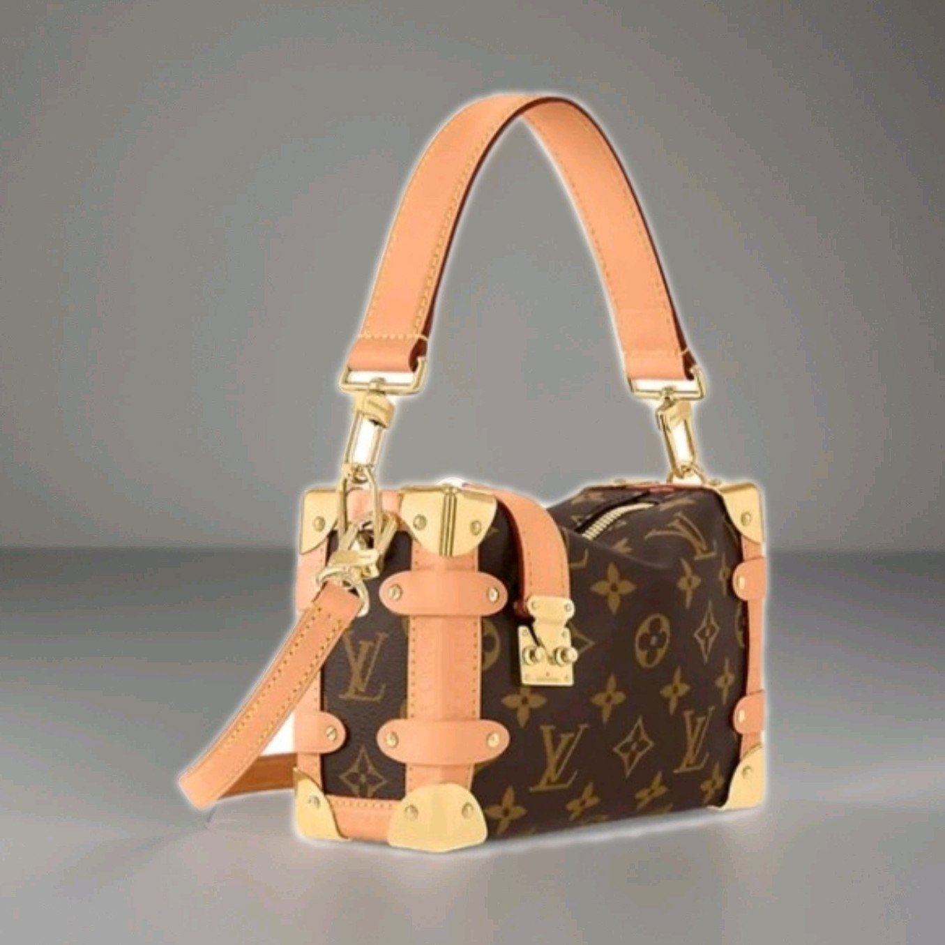 Louis Vuitton Monogram Brown Shoulder Bag Zip w/ Detachable Beige Strap, Gold