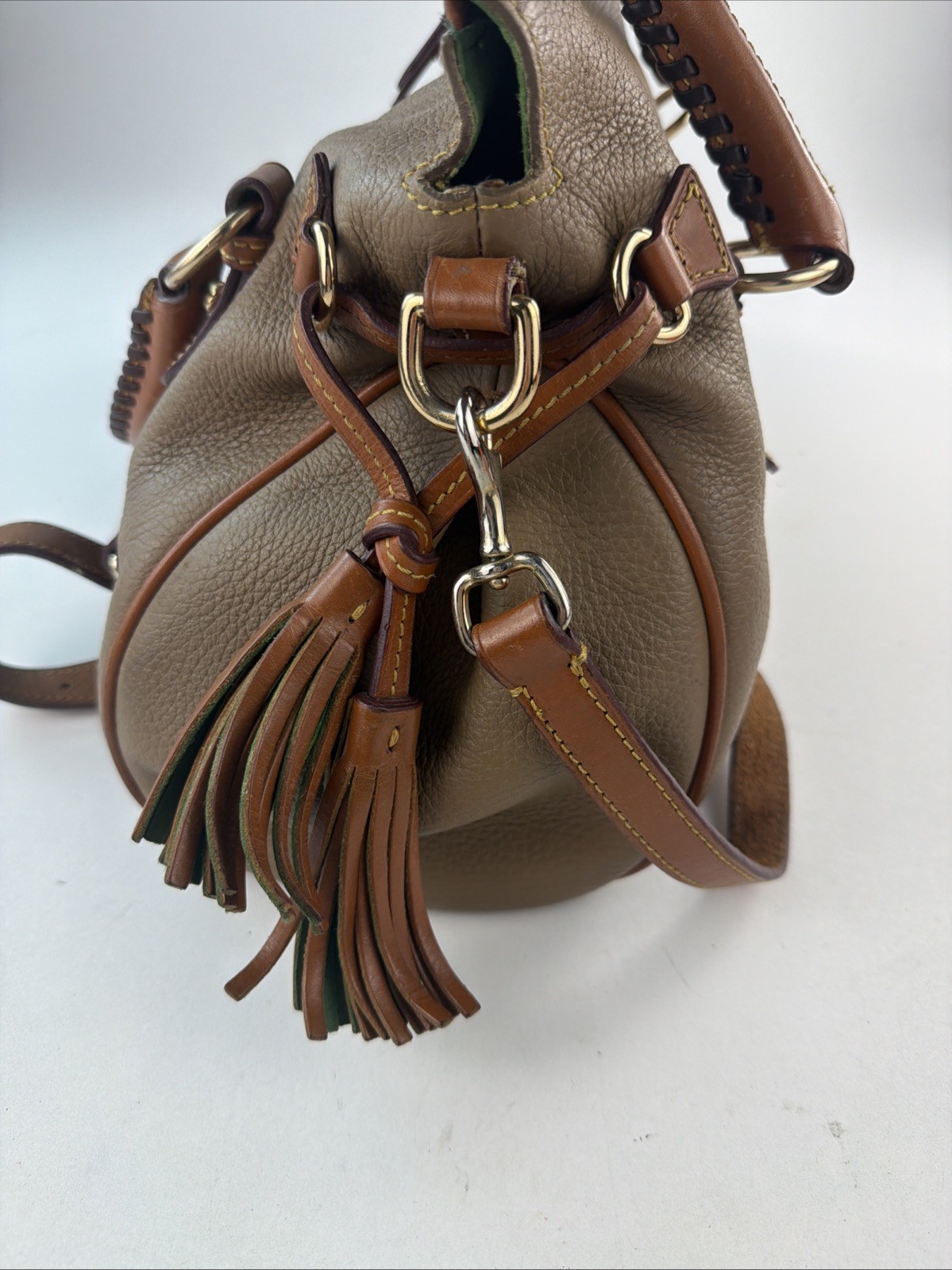 Dooney & Bourke Dark Taupe Leather Satchel Purse Florentine Bristol Pebble