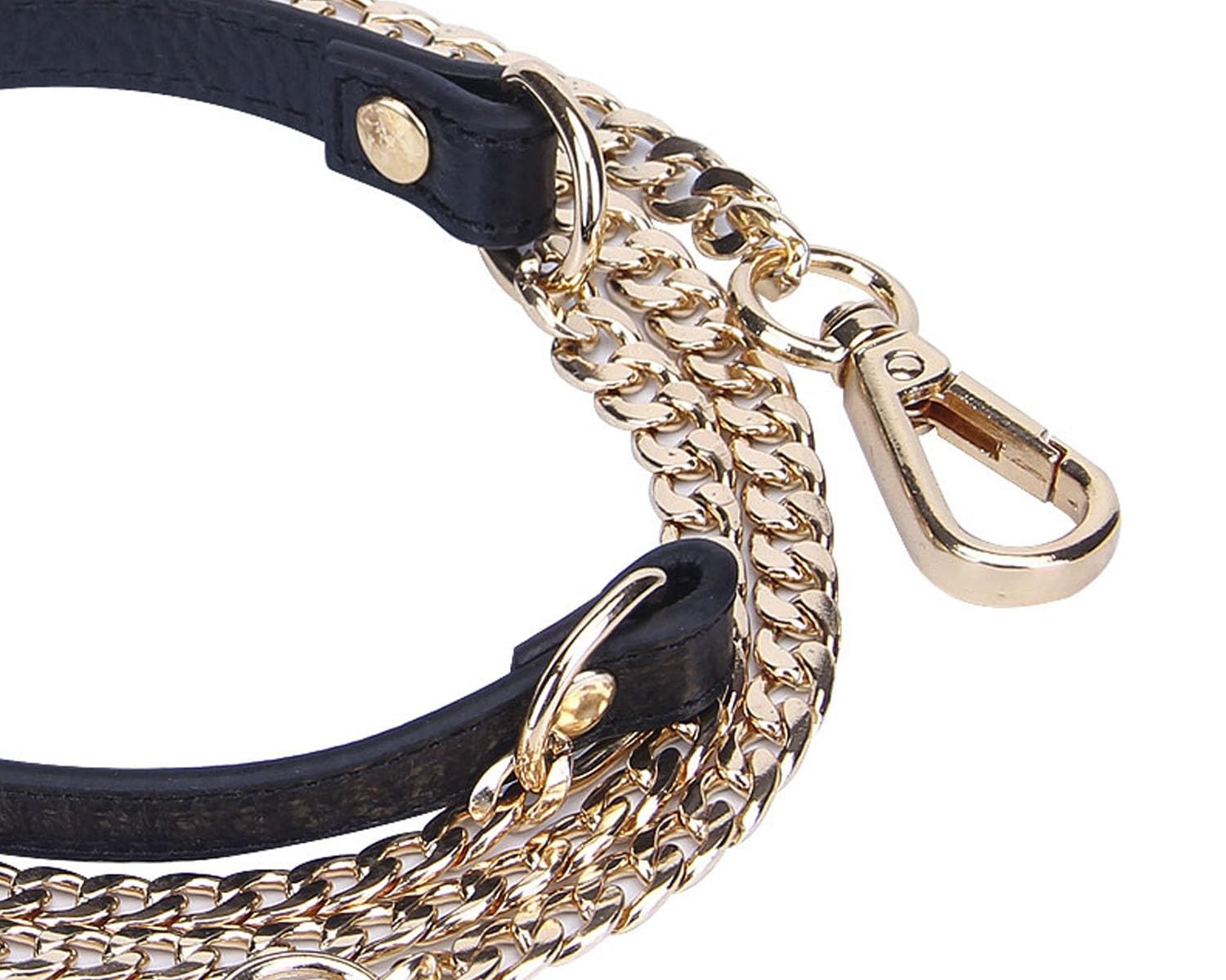 12MM Genuine Leather Chain Crossbody Strap Replacement for Handbags Black