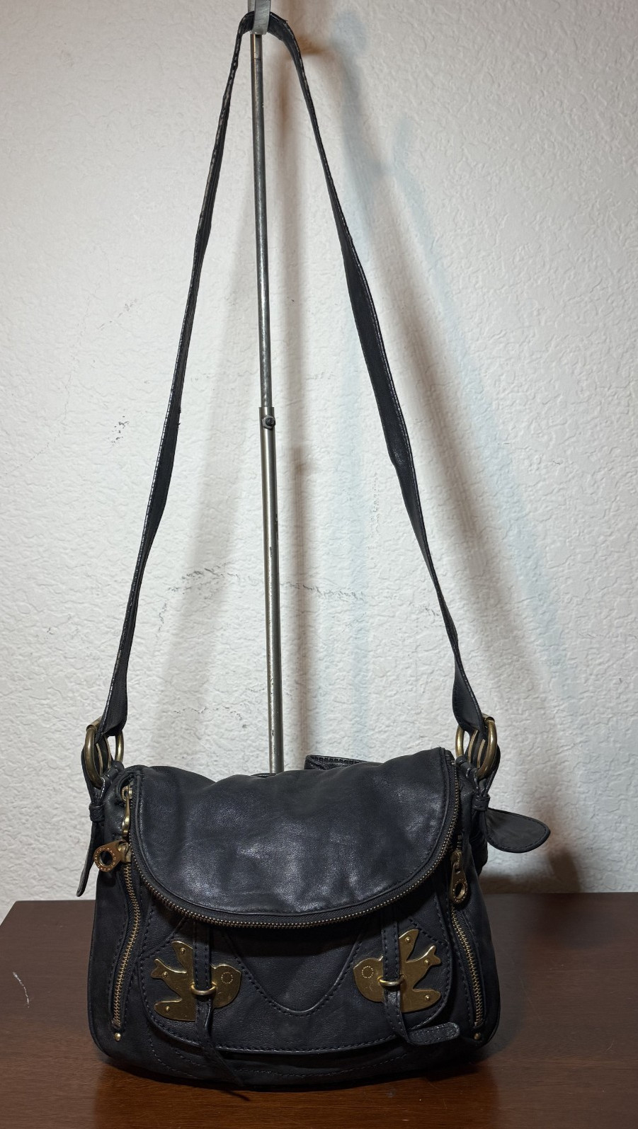 Marc by Marc Jacobs Petal To The Metal Natasha Bird Leather Shoulder Bag Black