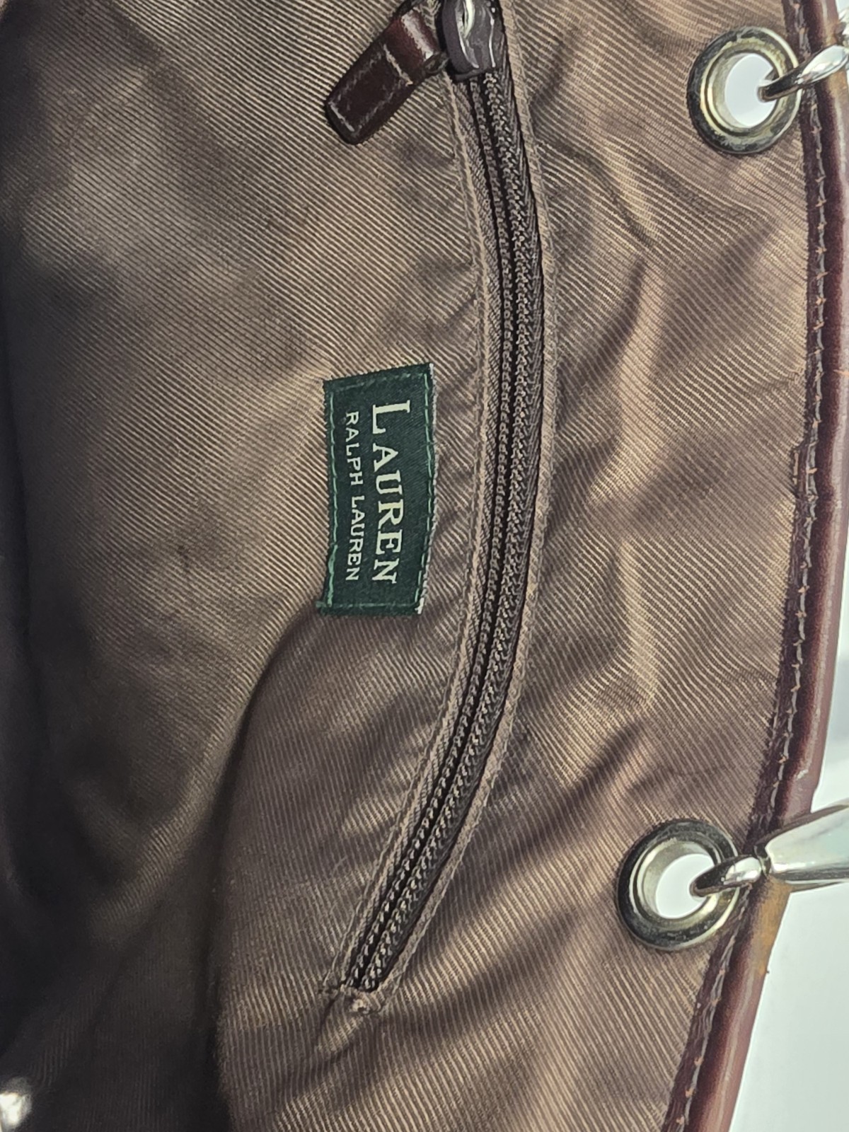 Lauren Ralph Lauren Houndstooth Plaid Brown Bag Handbag Vintage