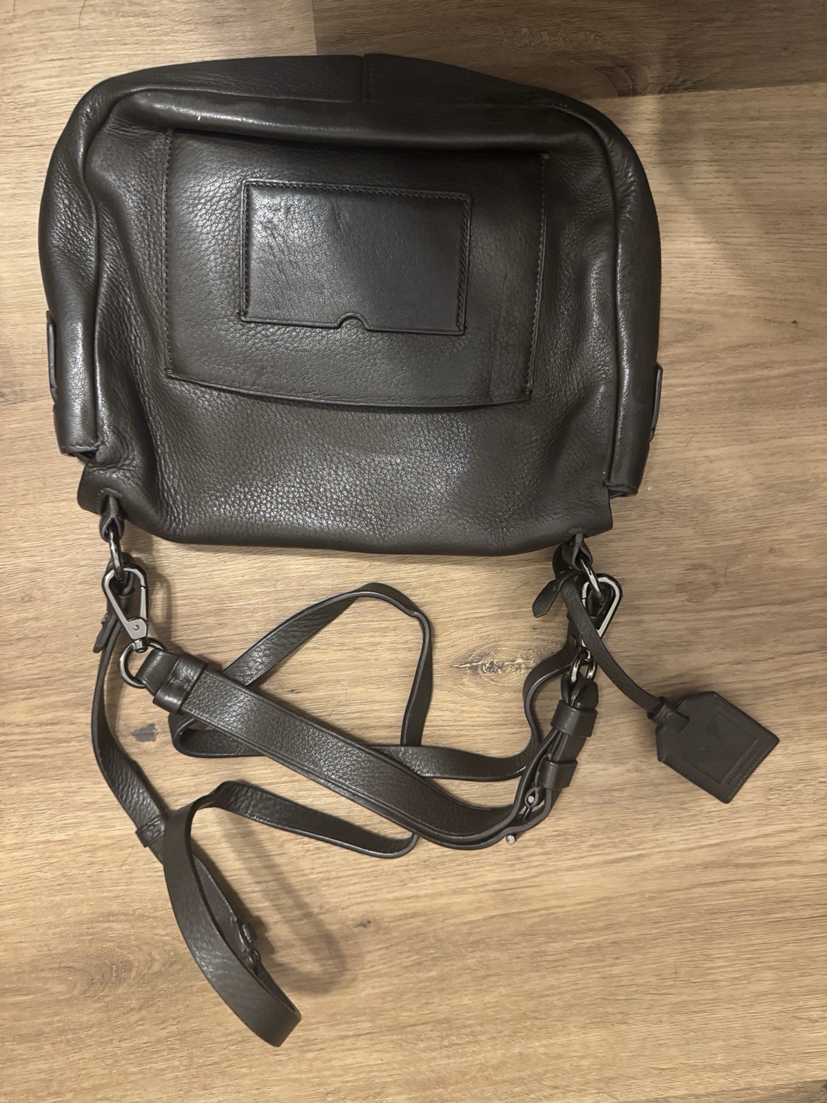 Reed Krakoff Black Pebbled Crossbody Bag Push Lock Zip Detachable Strap