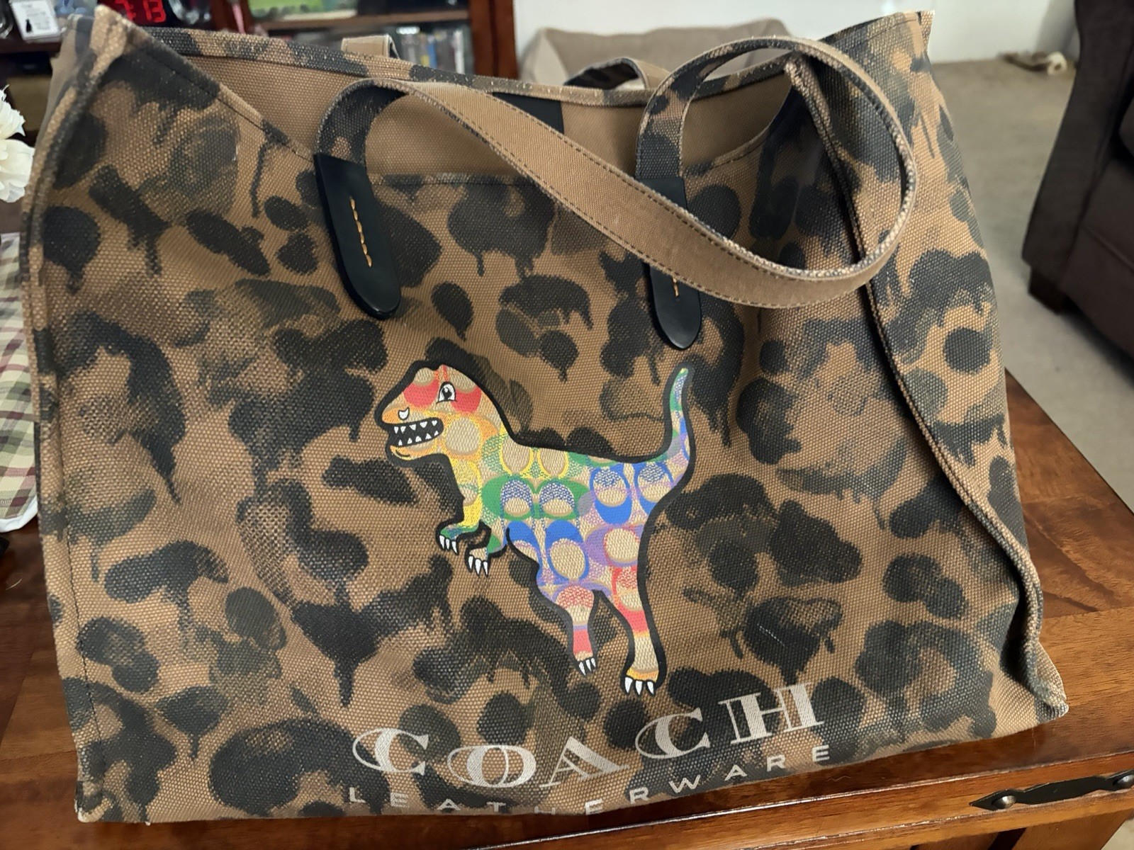 Coach Rainbow Rexy Camo Canvas Tote