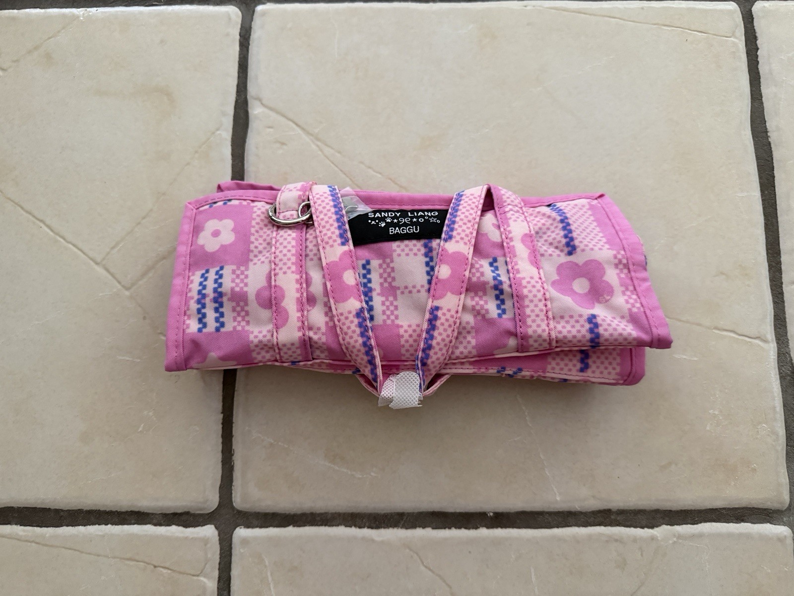 BAGGU X Sandy Liang Mini Nylon Market Bag Pink Plaid NWT ON HAND