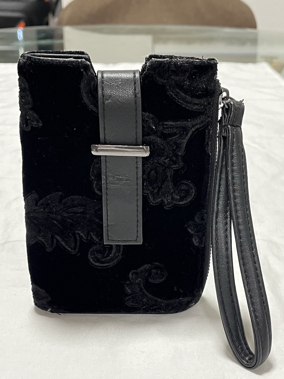 Maxstudio Velvet Wristlet Black Zipper All Over Non Leather 6 1/8inX 4 1/4in