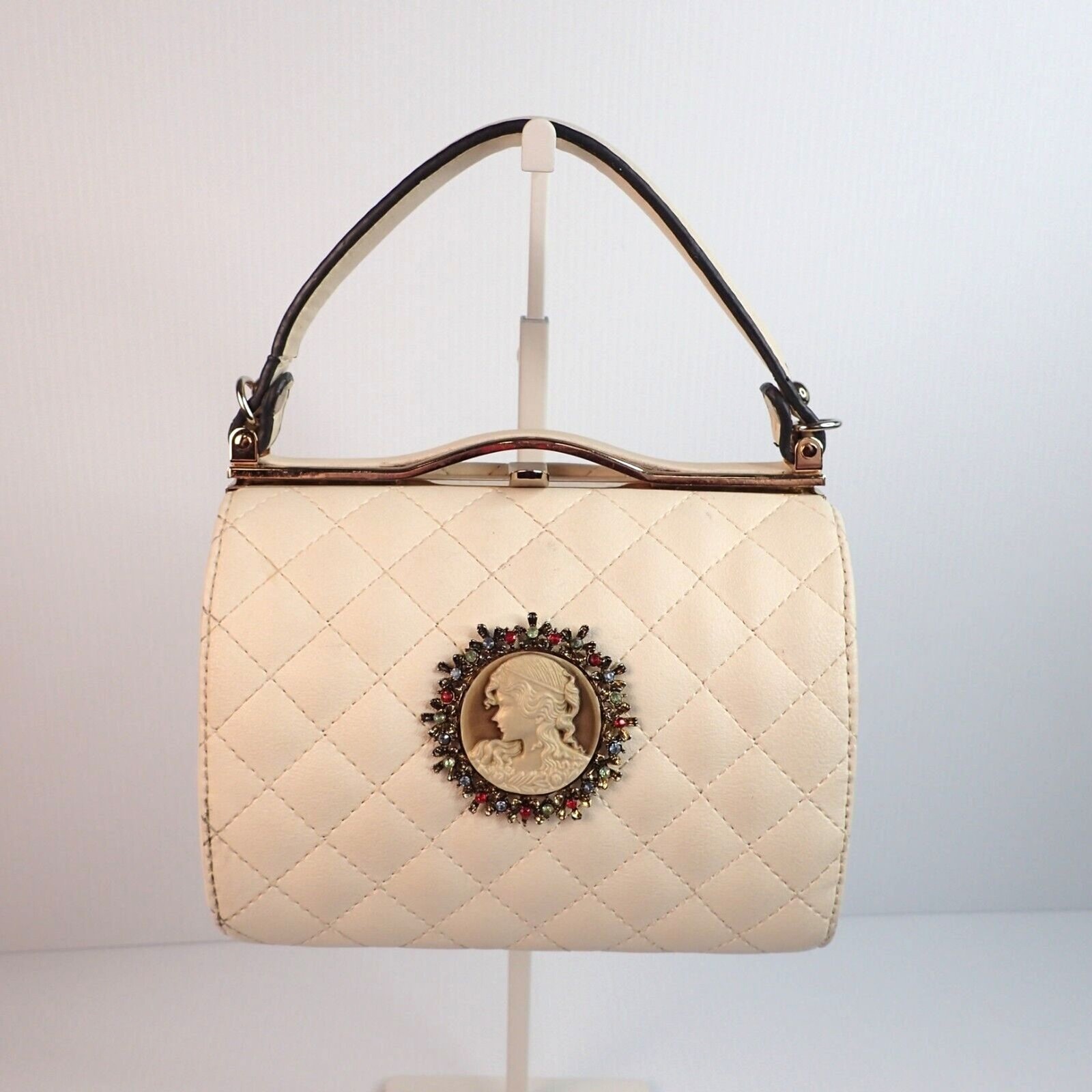 Vintage Quilted Frame Handbag Jeweled Brooch Accent Peoples Republic Of China