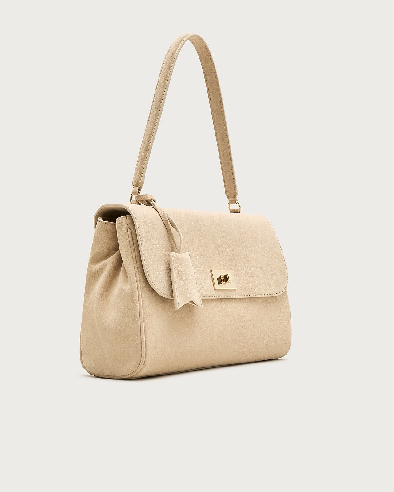 J.CREW Beige Solid Shoulder Bag Gold Turn Lock Closure Lined Women’s