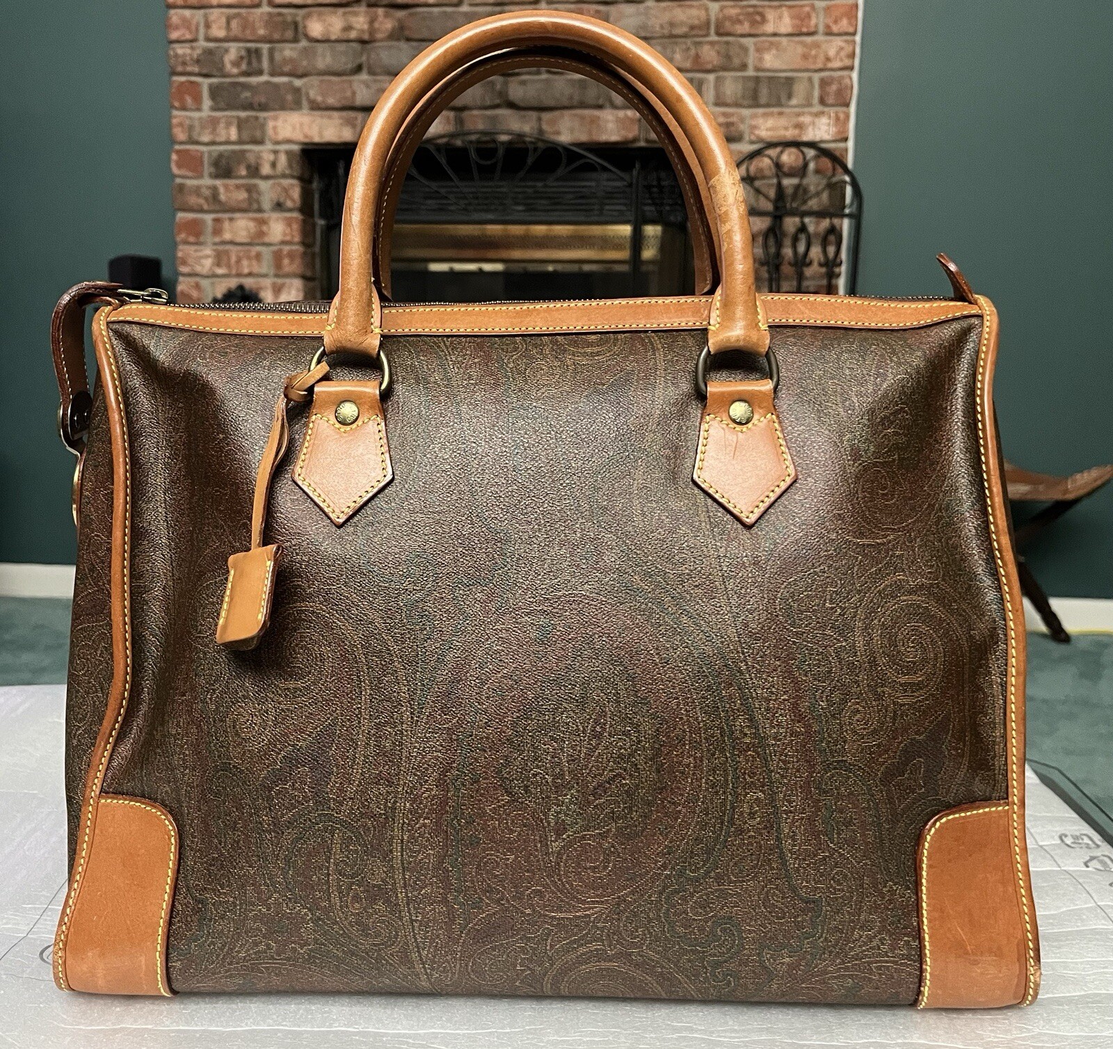 Etro Boston Bag Bordeaux Paisley handbag Brown PVC Travel Weekender – EXCELLENT