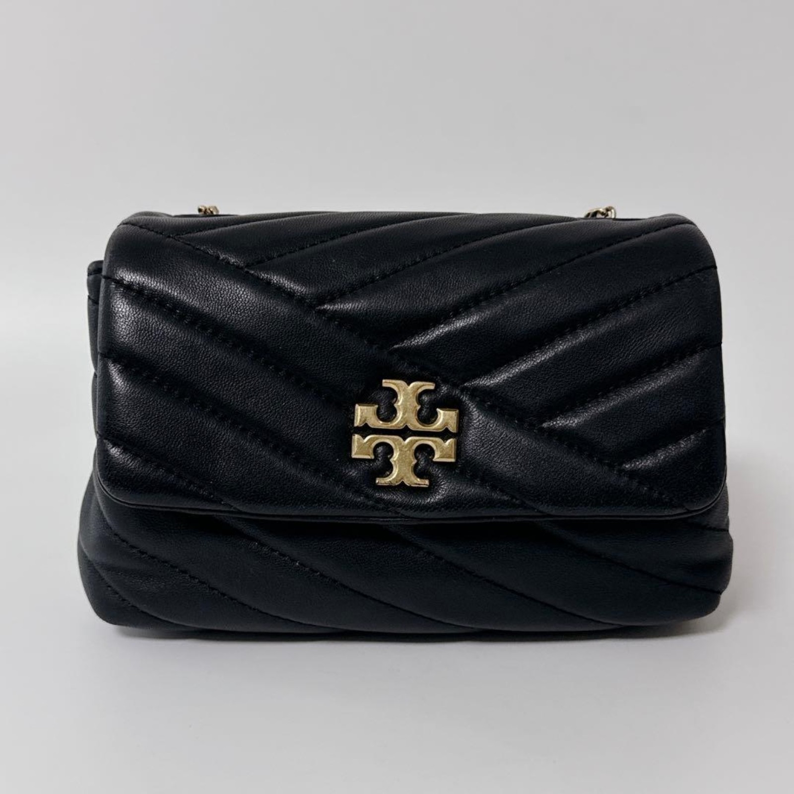 Tory Burch Kira Chevron Quilted Leather Chain Shoulder Bag Black Gold Japan