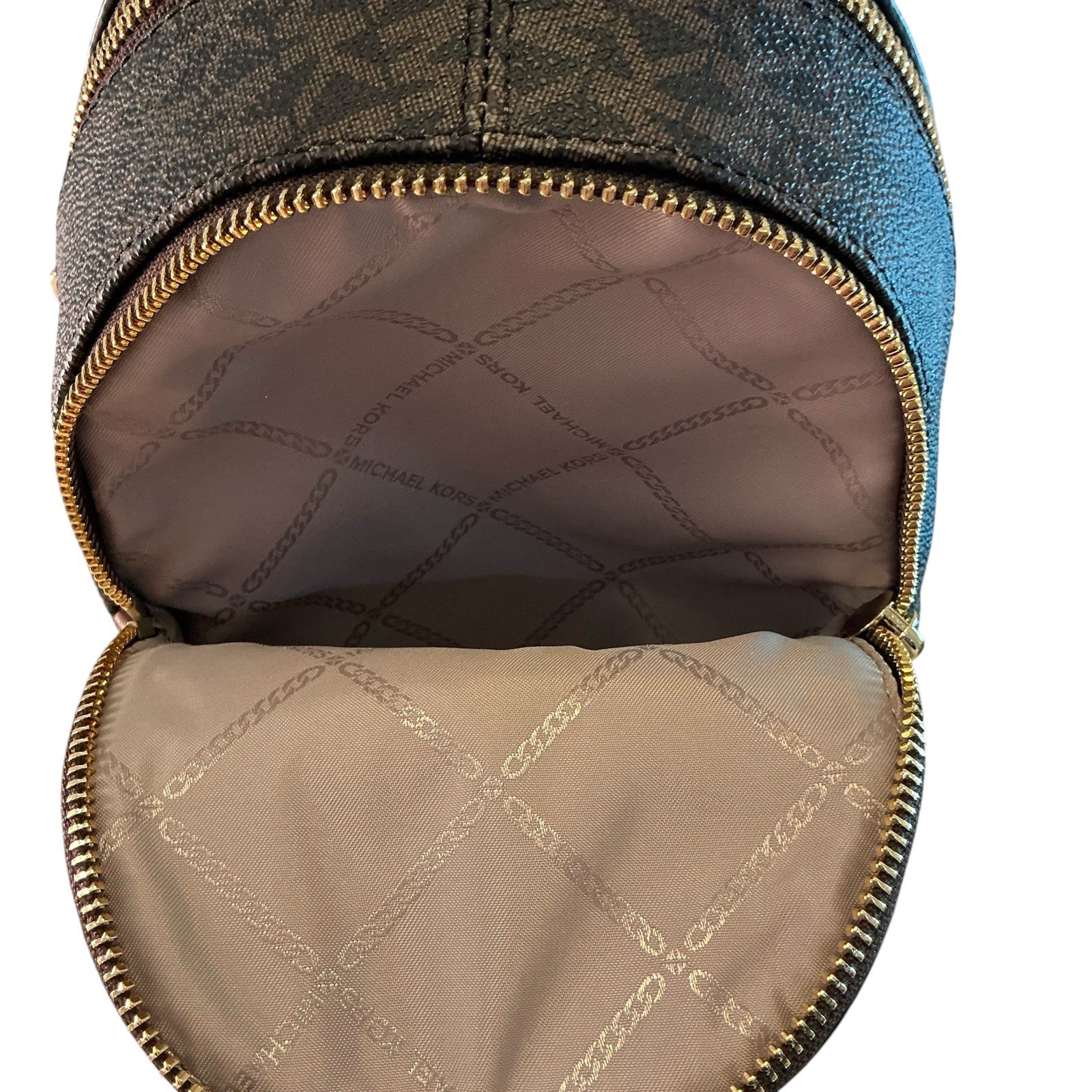 Michael Kors Rhea Zip Brown, Pink, Convertible XS Backpack, Detachable Straps