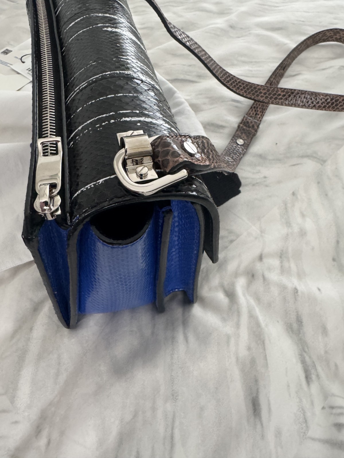 Proenza Hava Bleach Stripe Black/White/Blue/Brown Snakeskin and Leather