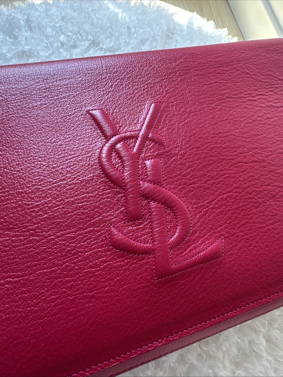 AUTH YVES SAINT LAURENT BELLE DE JOUR ENVELOPELARGE CLUTCH PINK YSL