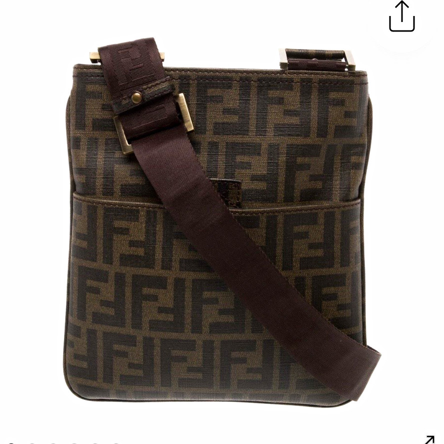 Fendi Zucca Brown Crossbody Bag Zip-Top Logo Accent Adjustable Strap
