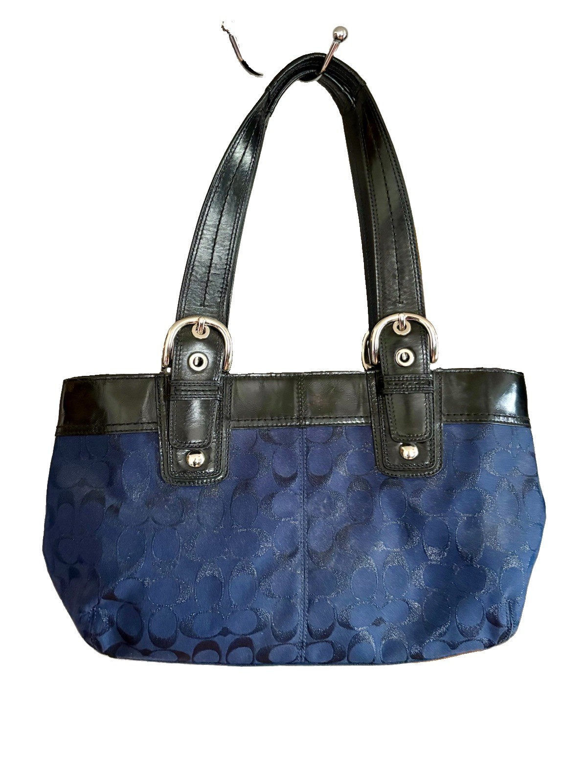Vtg Y2K COACH Soho Sig. Pleated Shoulder Tote Bag Navy Blue BLK F16044 PRISTINE