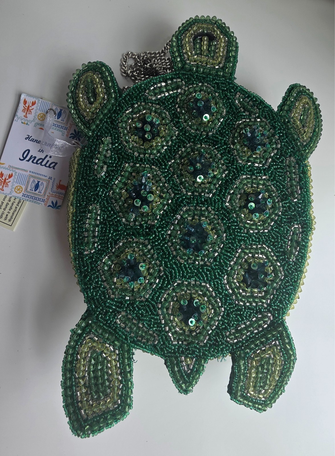 Green Sea Turtle Beaded Crossbody Bag Handcrafted in India NWT