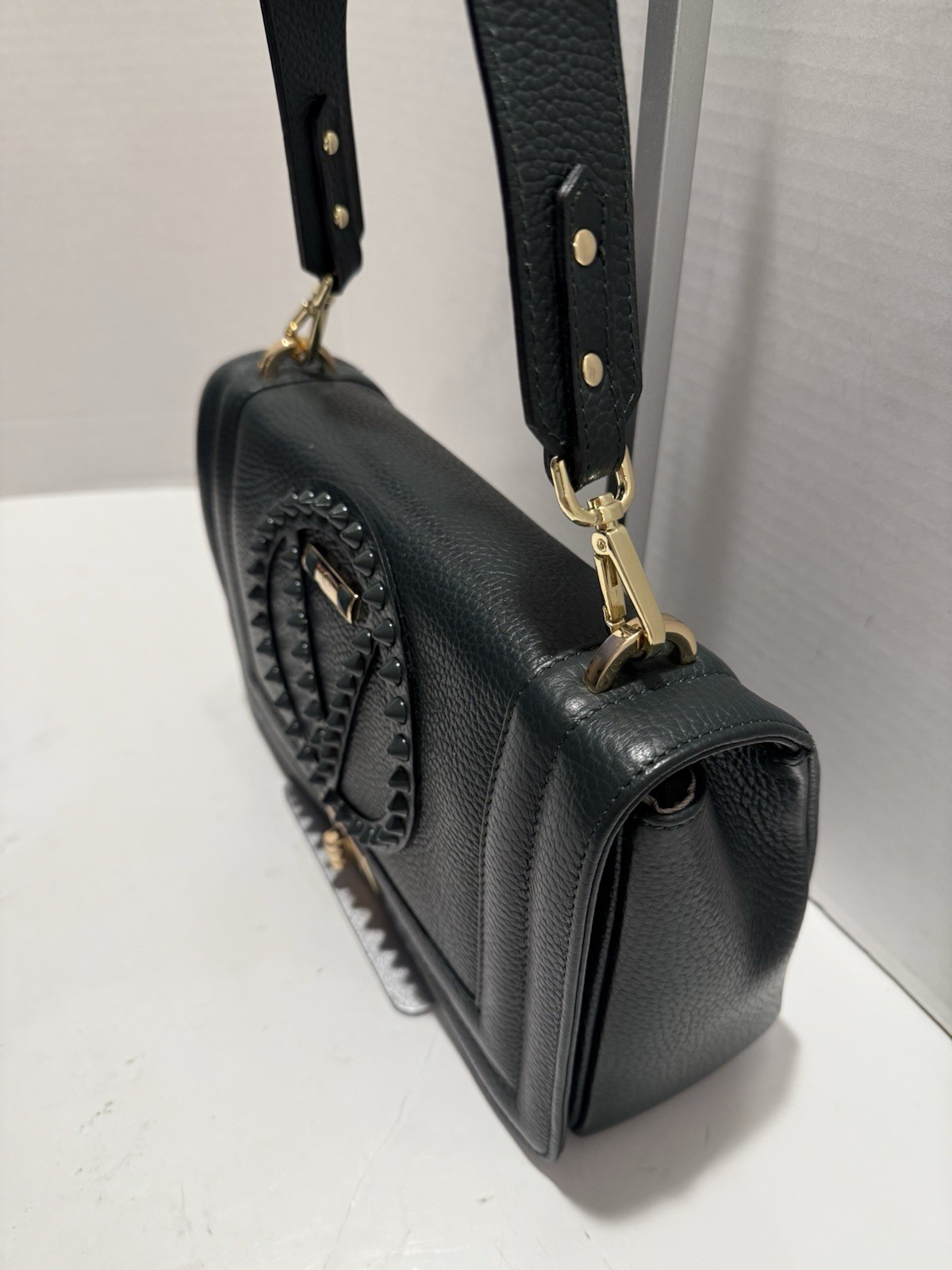 Valentino By Mario Valentino Alice Studded Shoulder Flap Bag Green Made In Italy