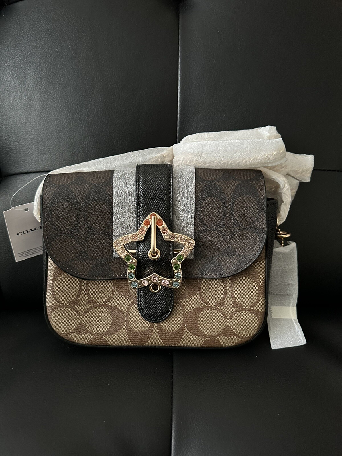 COACH Gemma Crossbody With Star Buckle In Gold / Khaki Brown Multi C7013 NWT