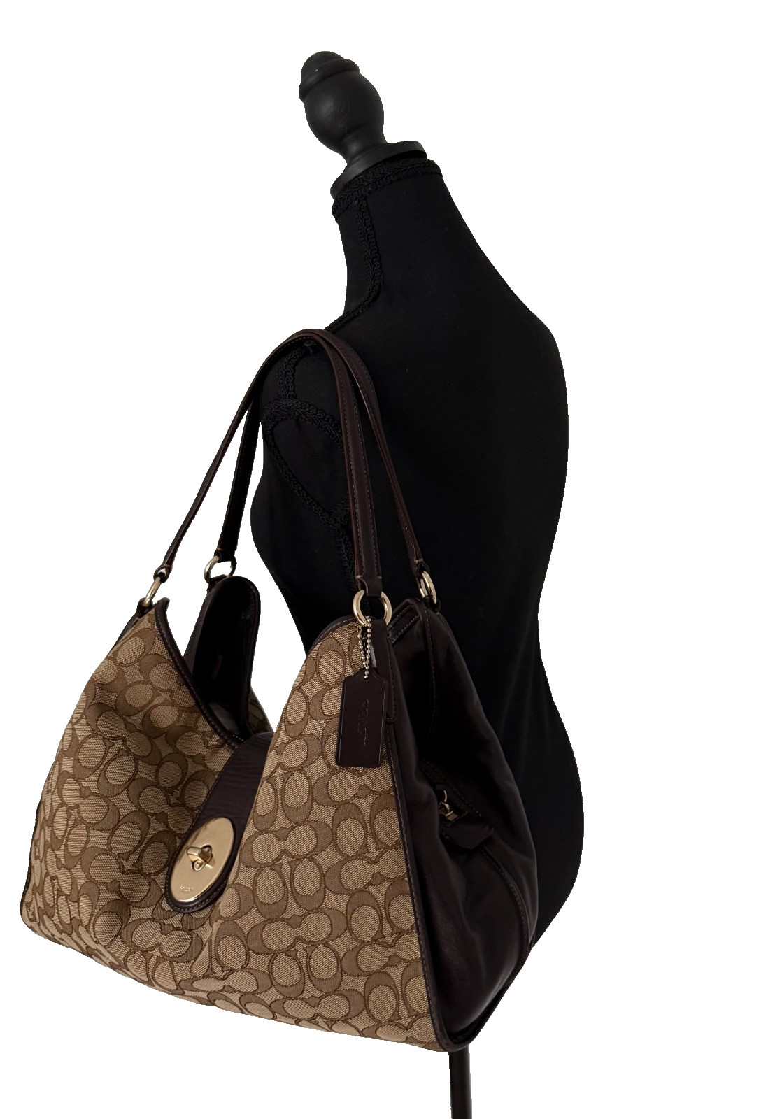 COACH SIGNATURE MADISON CARLYLE SHOULDER BAG | KHAKI & BROWN | F56221