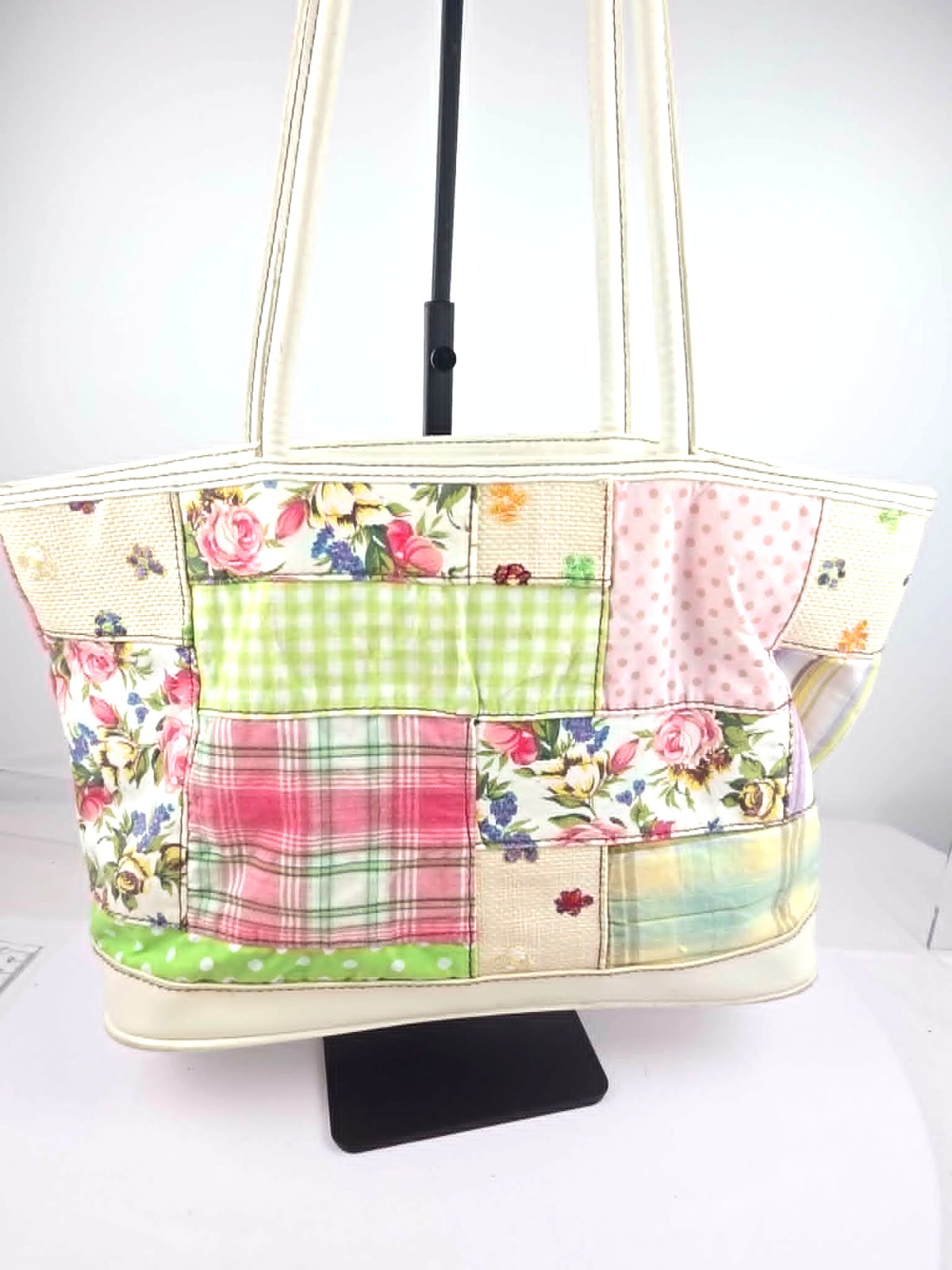 Bueno Patchwork Floral Plaid Tote Bag Cottagecore Shoulder Purse Pink Green