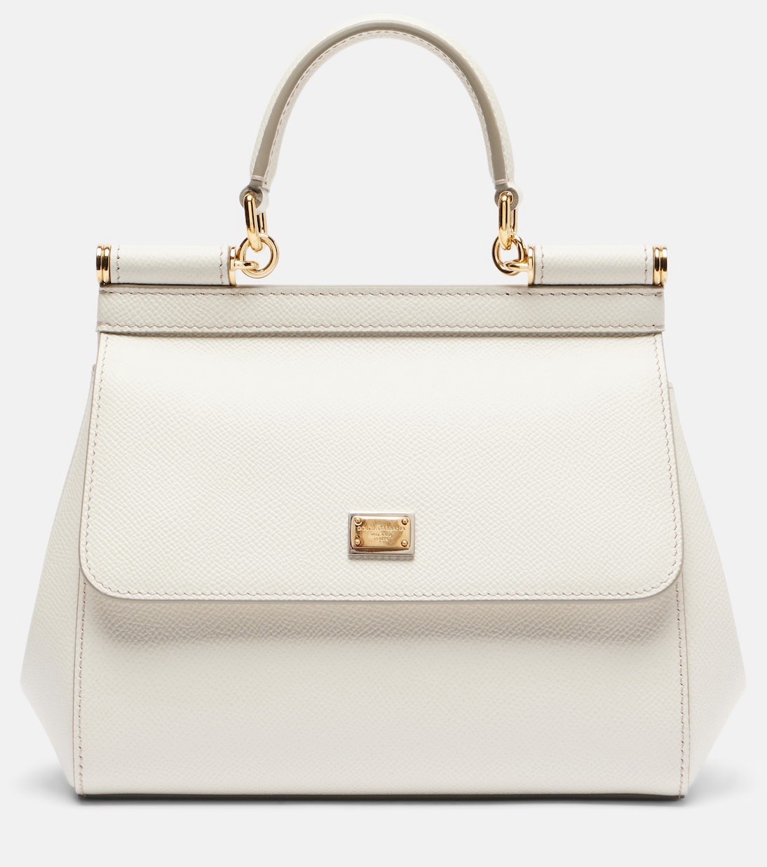Dolce & Gabbana Sicily White Top-Handle Leather Bag with Shoulder Strap